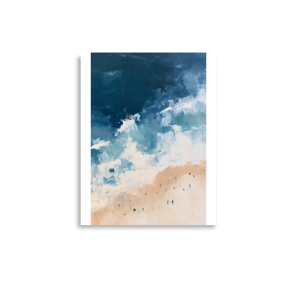 Coastal Beach Wall Art Print, Aerial Ocean Waves Abstract Painting, Nautical Blue Beige Decor, Large Beach House Poster, Coastal Print - Image 7