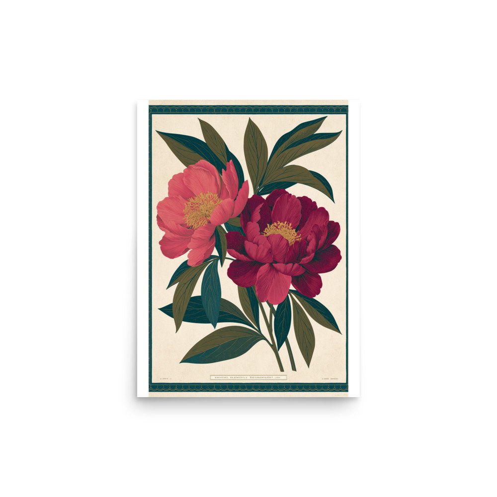 Vintage Peony Botanical Print, Antique Floral Wall Art, Pink Flower Illustration, Botanical Poster, Cottage Core Decor, Maximalist Art - Image 9