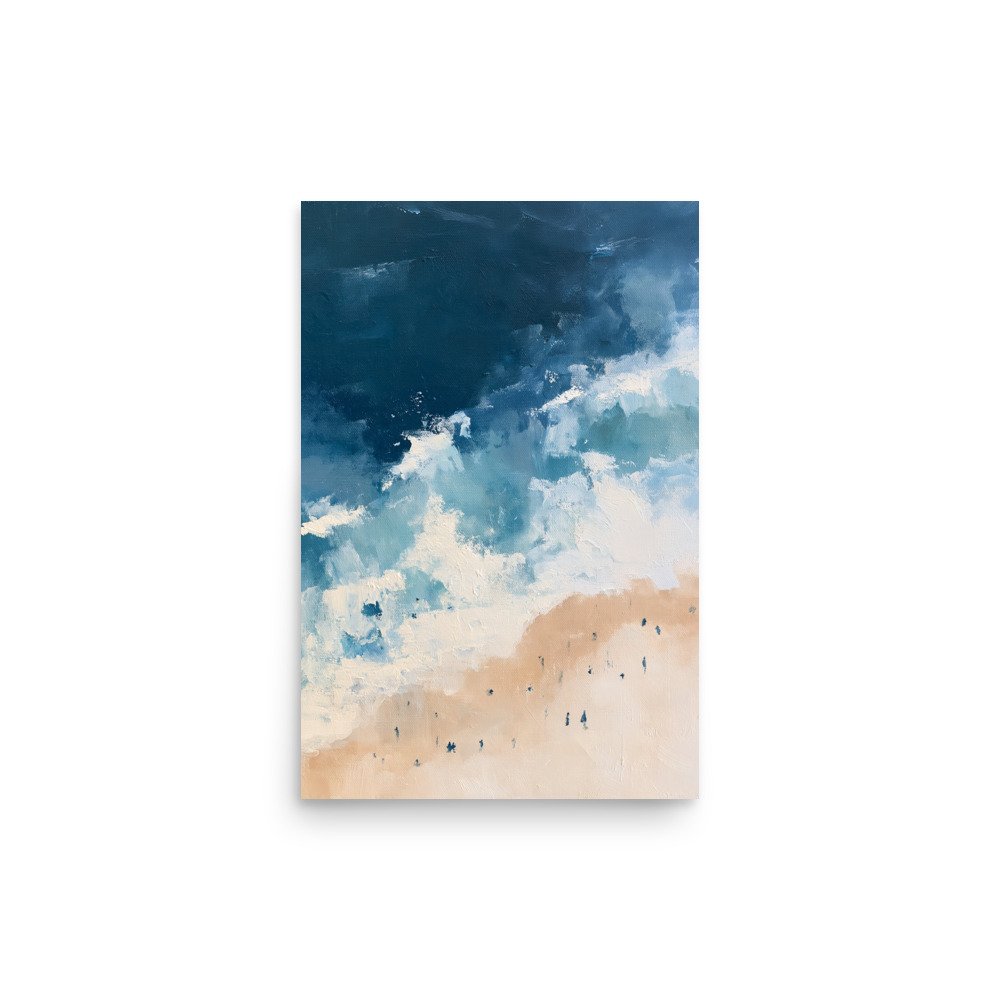 Coastal Beach Wall Art Print, Aerial Ocean Waves Abstract Painting, Nautical Blue Beige Decor, Large Beach House Poster, Coastal Print - Image 10