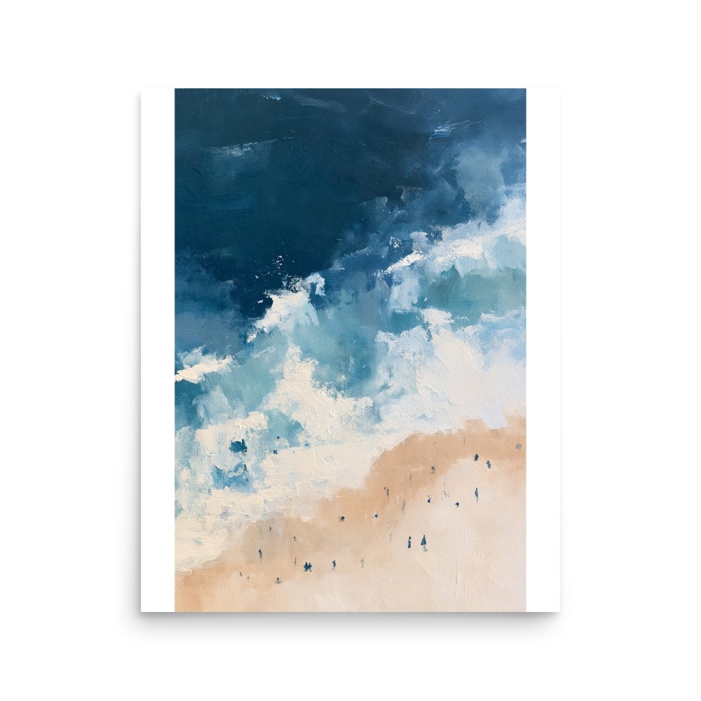 Coastal Beach Wall Art Print, Aerial Ocean Waves Abstract Painting, Nautical Blue Beige Decor, Large Beach House Poster, Coastal Print - Image 11