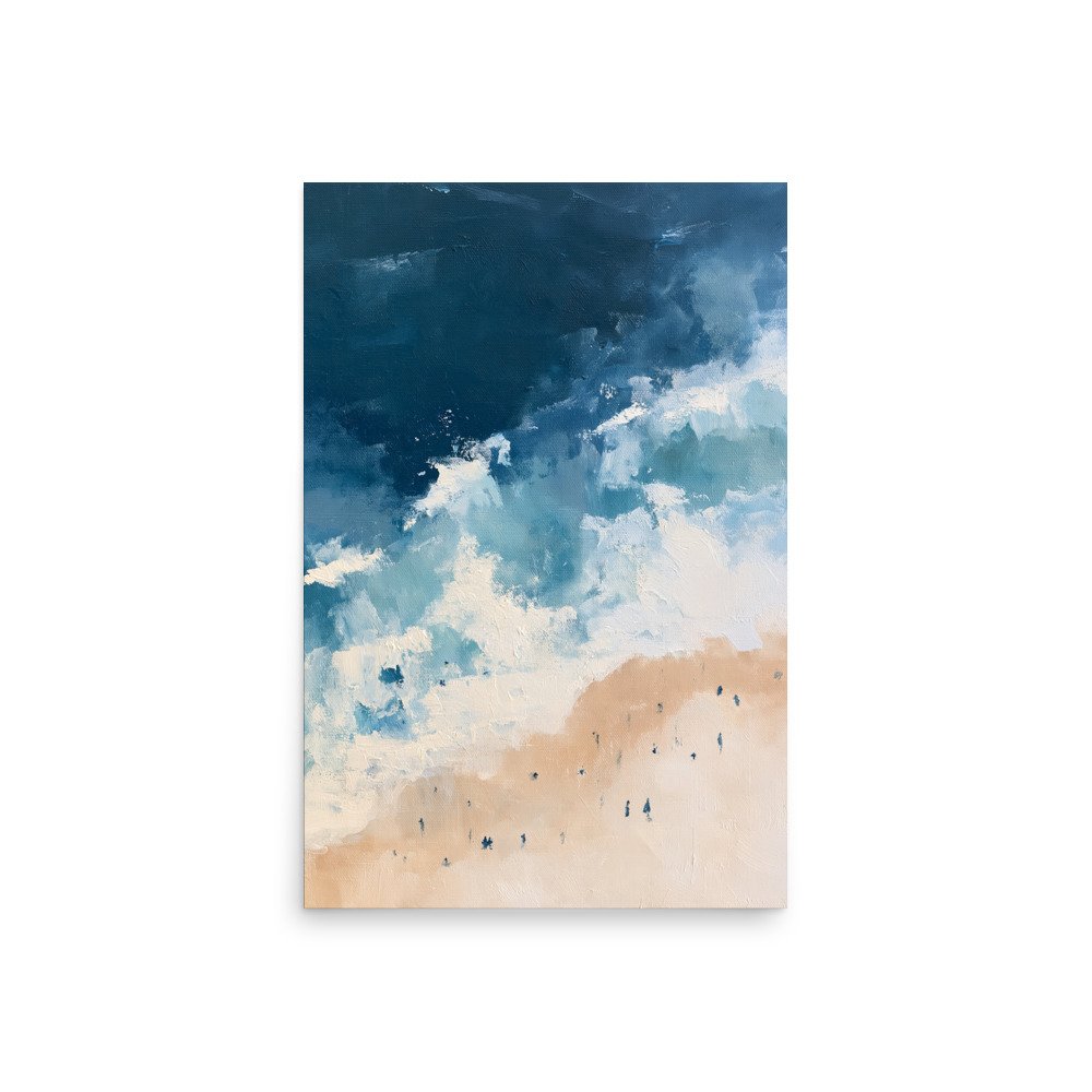 Coastal Beach Wall Art Print, Aerial Ocean Waves Abstract Painting, Nautical Blue Beige Decor, Large Beach House Poster, Coastal Print - Image 17
