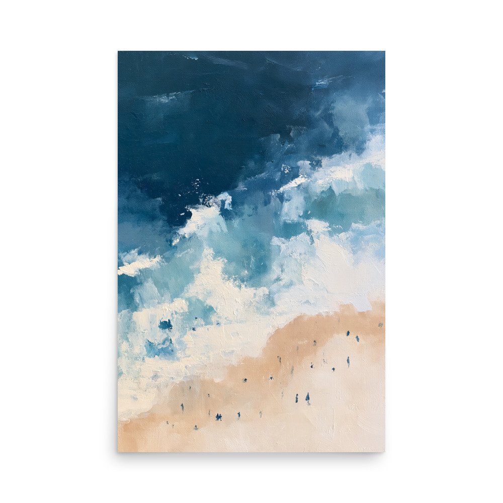 Coastal Beach Wall Art Print, Aerial Ocean Waves Abstract Painting, Nautical Blue Beige Decor, Large Beach House Poster, Coastal Print - Image 20