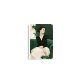 Elegant Woman Portrait Art Print, Green Black Fashion Painting, Vintage Style Wall Art, Minimalist Bedroom Decor, Modern Living Room Art