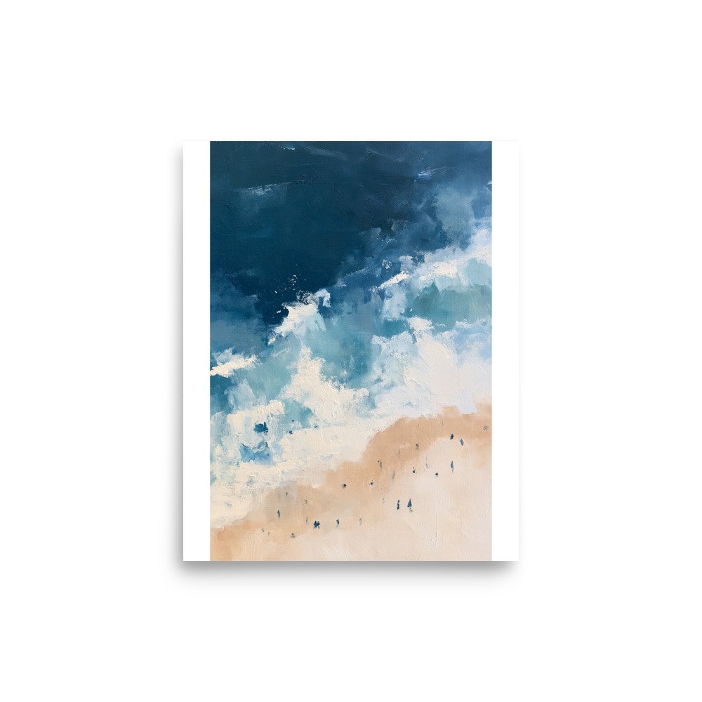 Coastal Beach Wall Art Print, Aerial Ocean Waves Abstract Painting, Nautical Blue Beige Decor, Large Beach House Poster, Coastal Print - Image 26