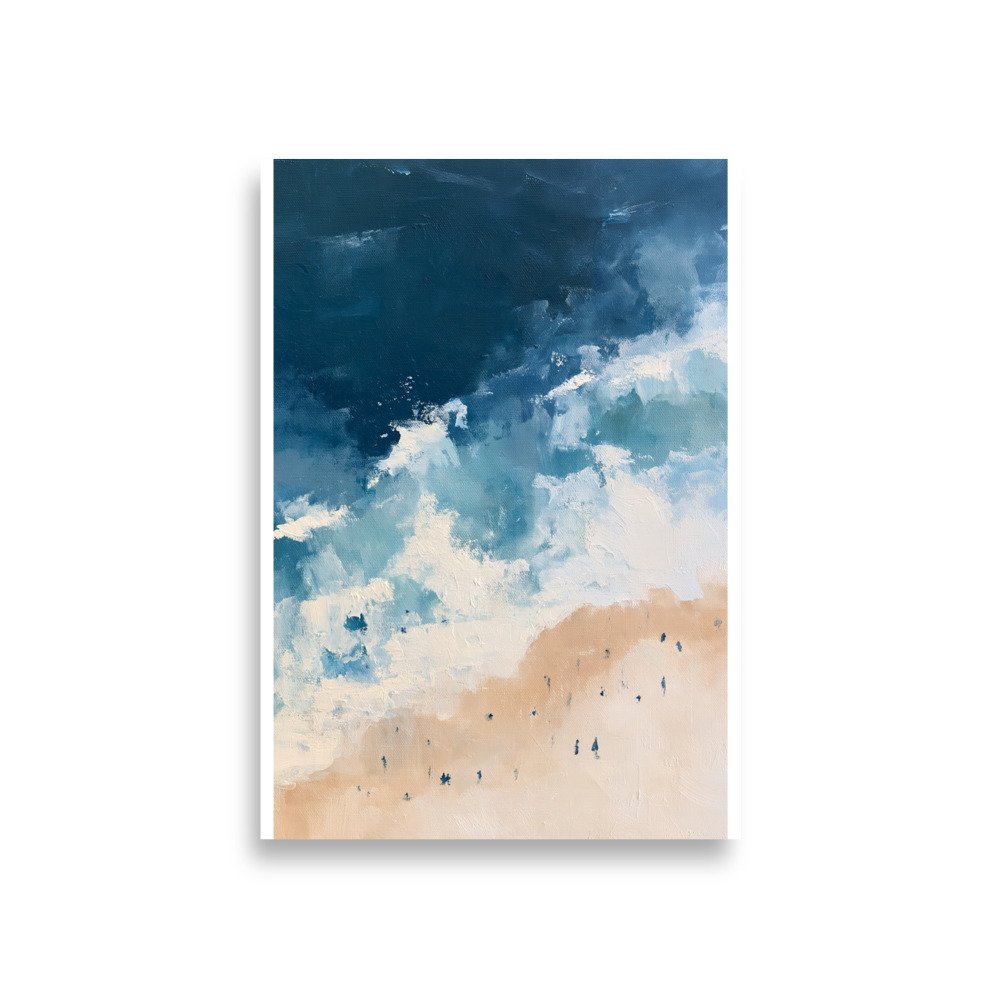 Coastal Beach Wall Art Print, Aerial Ocean Waves Abstract Painting, Nautical Blue Beige Decor, Large Beach House Poster, Coastal Print - Image 4