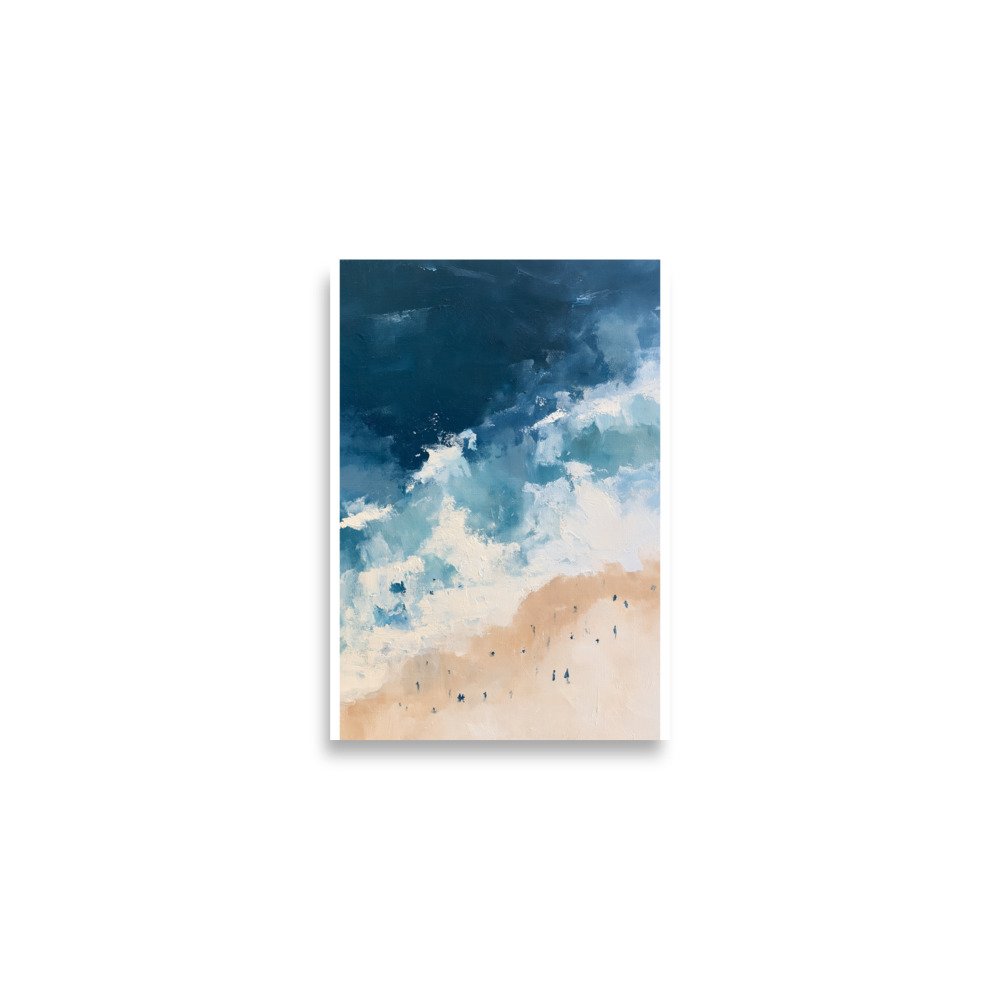 Coastal Beach Wall Art Print, Aerial Ocean Waves Abstract Painting, Nautical Blue Beige Decor, Large Beach House Poster, Coastal Print - Image 5