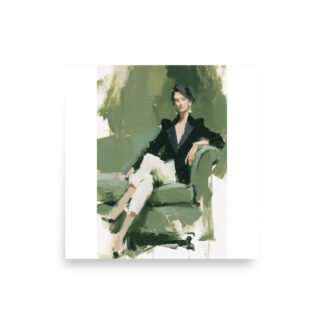 Elegant Woman Portrait Print, Fashion Illustration Art, Sage Green Black White Wall Decor, Chic Feminine Artwork, Minimalist Poster