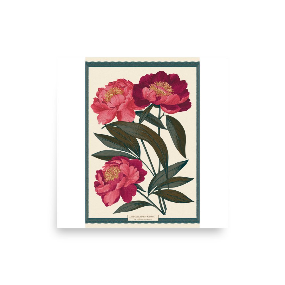 Vintage Peony Botanical Print, Pink Flower Wall Art, Antique Floral Illustration, Victorian Bedroom Decor, Cottage Core Art Print