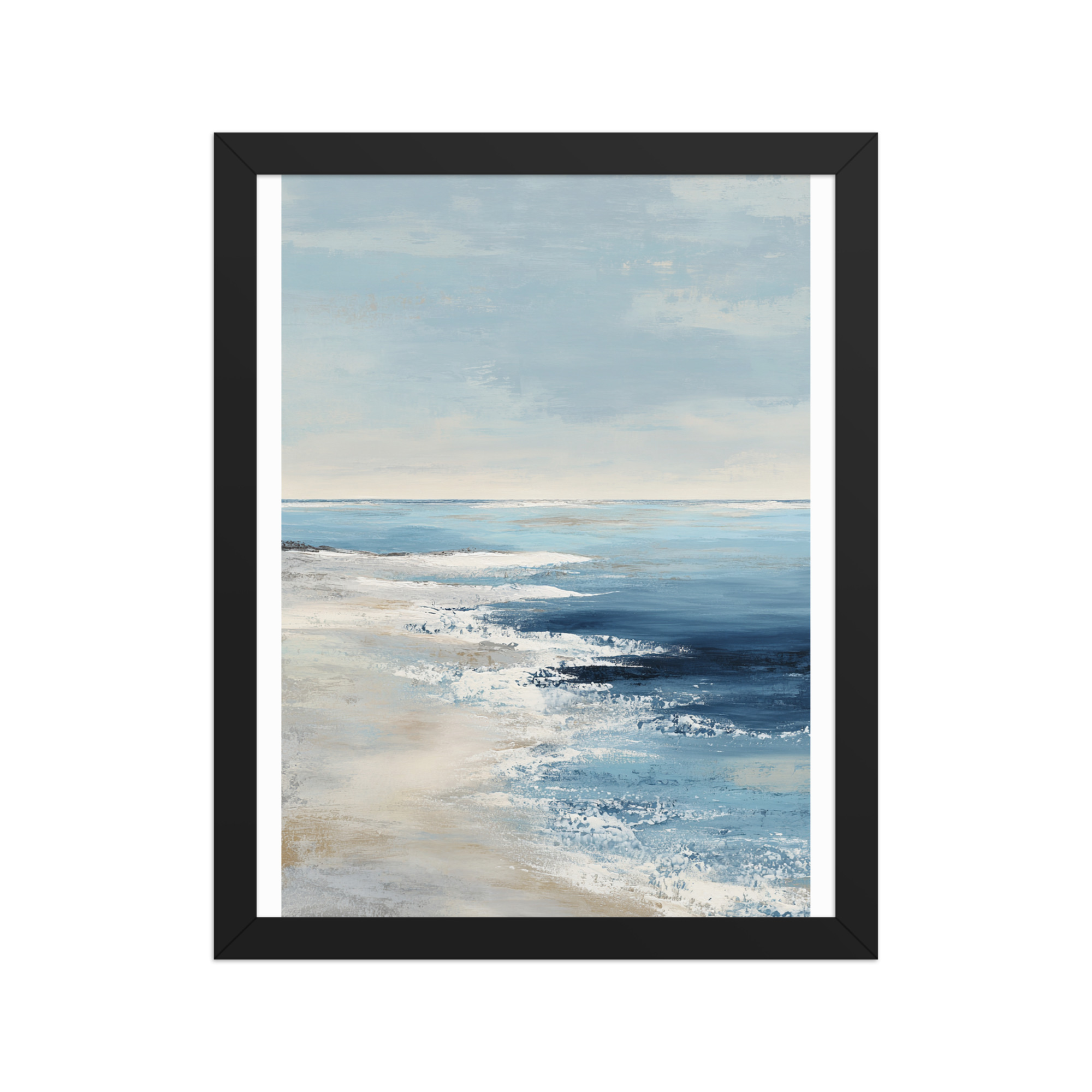 Coastal Beach Waves Framed Wall Art Print, Blue Ocean Sandy Shore, Serene Seascape Poster - Image 3