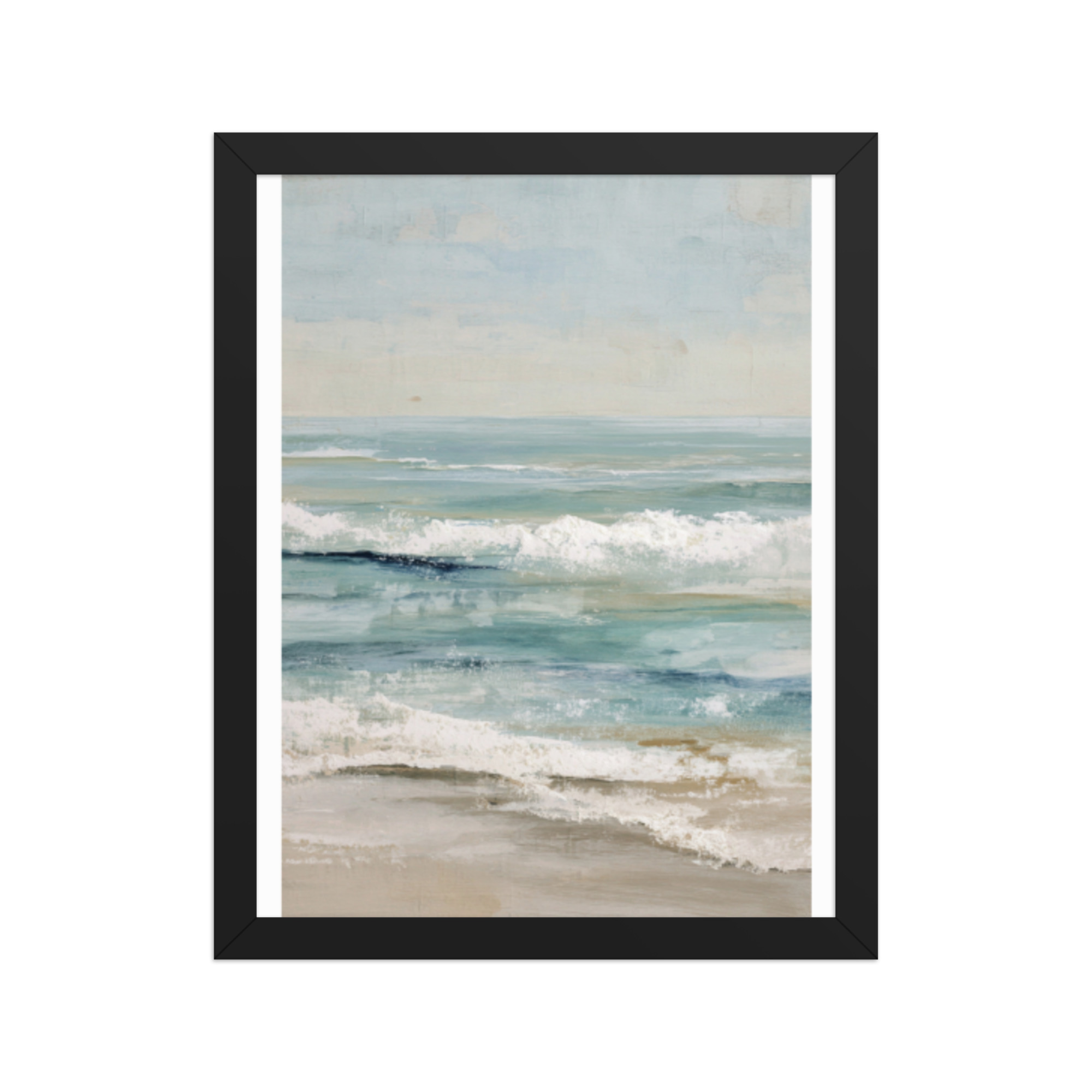 Coastal Ocean Waves Framed Wall Art, Serene Beach Seascape Print, Calm Blue Sea Shore Decor - Image 3