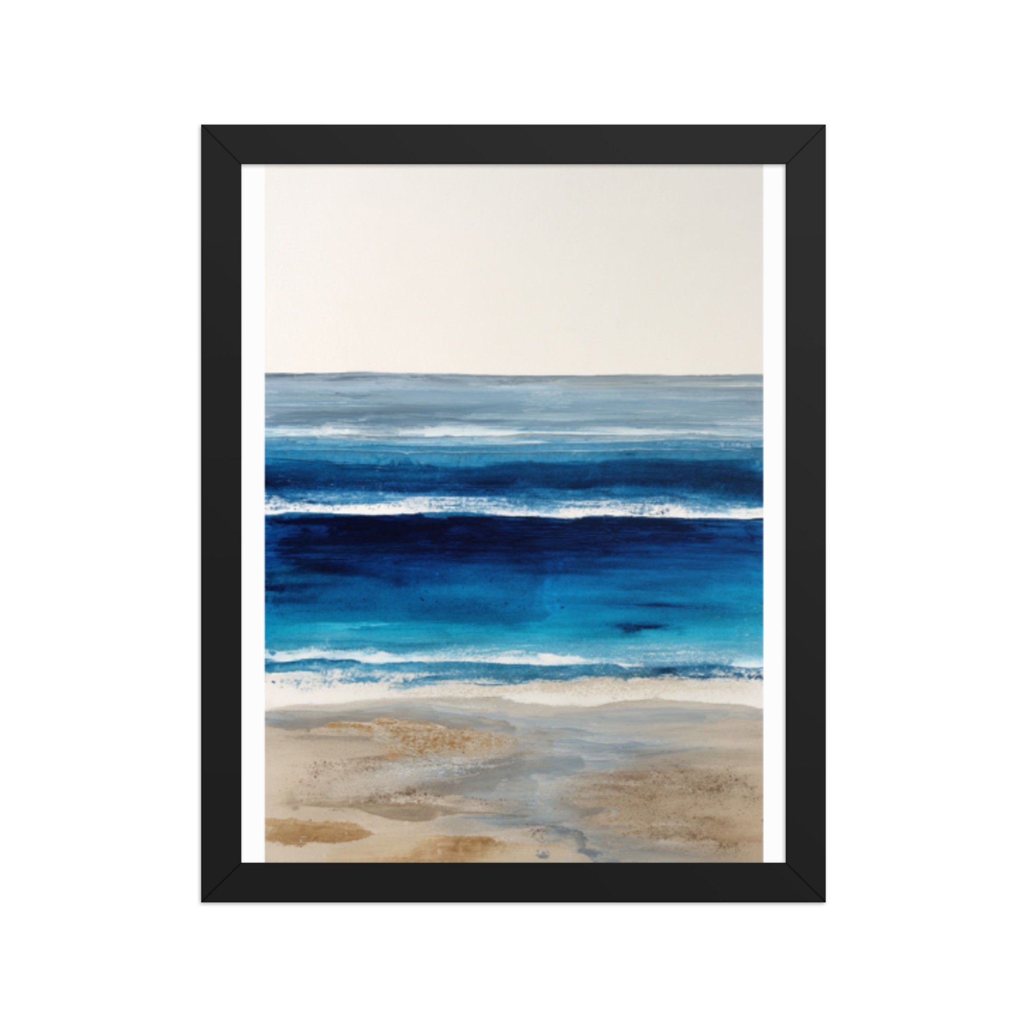 Abstract Blue Ocean Waves Watercolour Framed Print | Coastal Wall Art | Modern Beach Seascape - Image 3