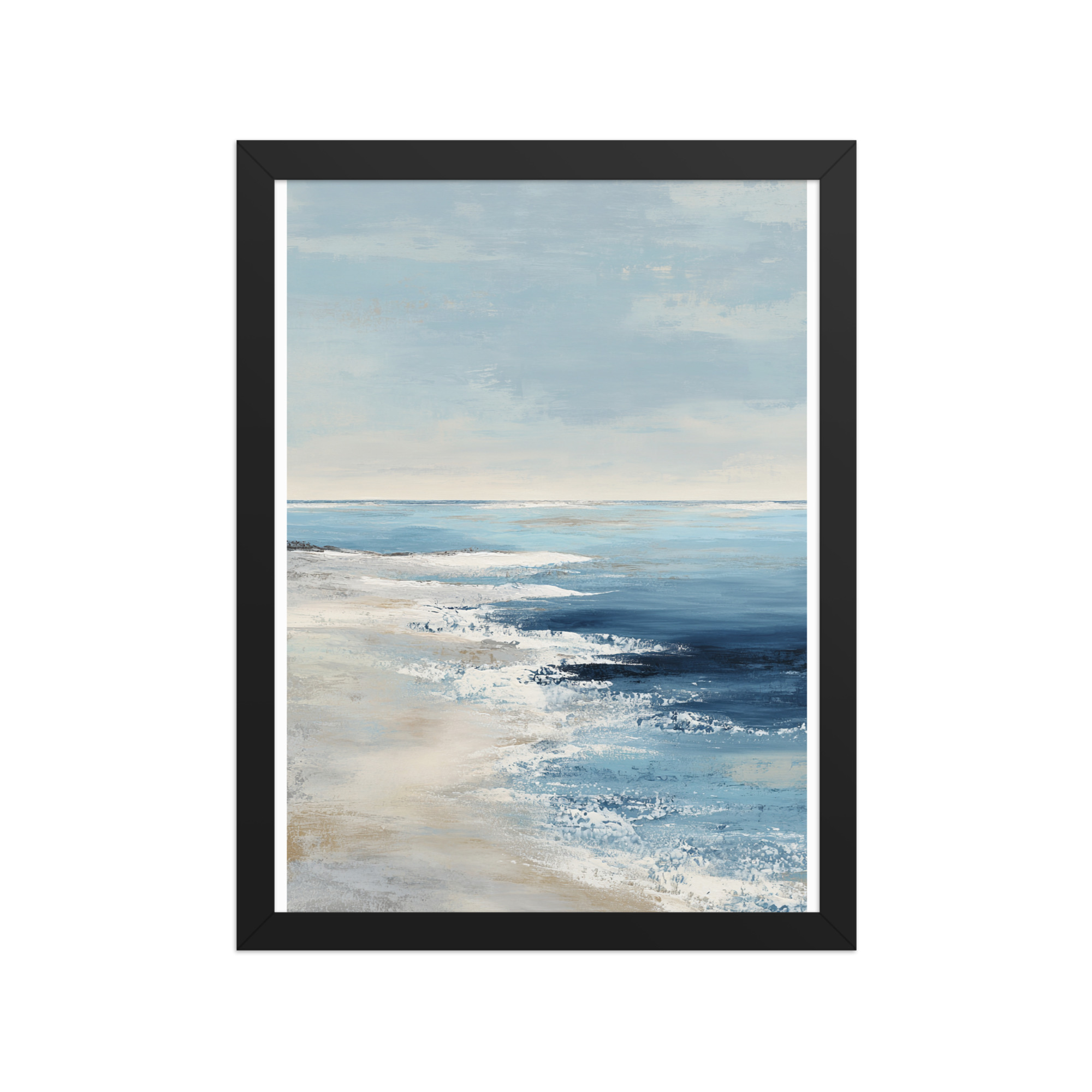 Coastal Beach Waves Framed Wall Art Print, Blue Ocean Sandy Shore, Serene Seascape Poster - Image 5