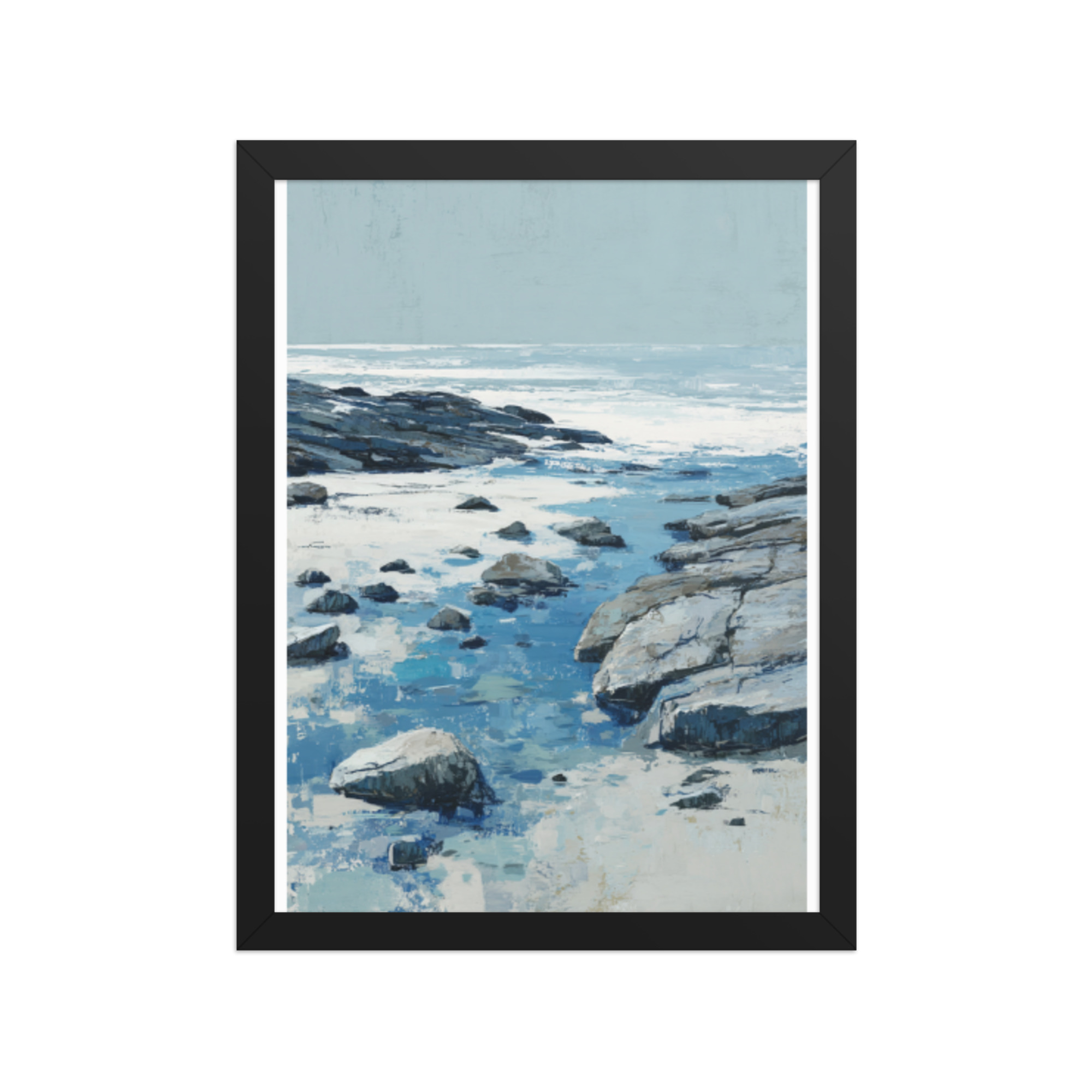 Rocky Coastline Framed Wall Art, Blue Grey Tide Pool Seascape Print, Coastal Rocks Beach Decor - Image 5