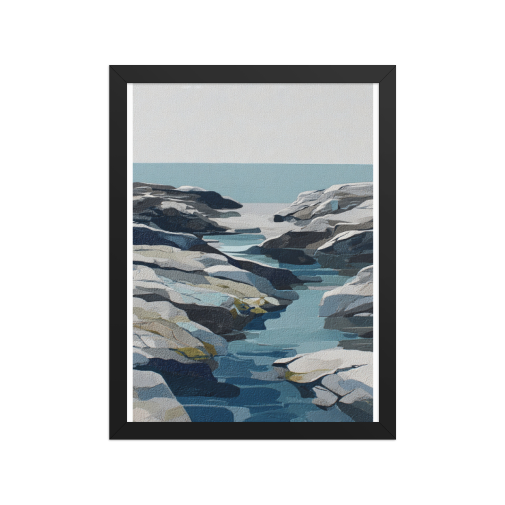 Coastal Rocks Framed Wall Art, Turquoise Water Channel Print, Modern Rocky Shore Seascape Decor - Image 5