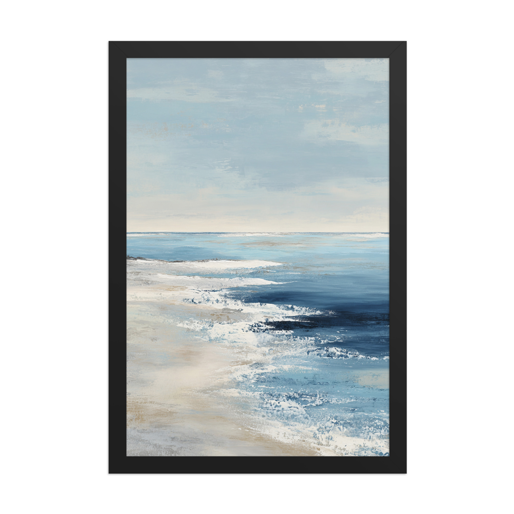 Coastal Beach Waves Framed Wall Art Print, Blue Ocean Sandy Shore, Serene Seascape Poster - Image 7