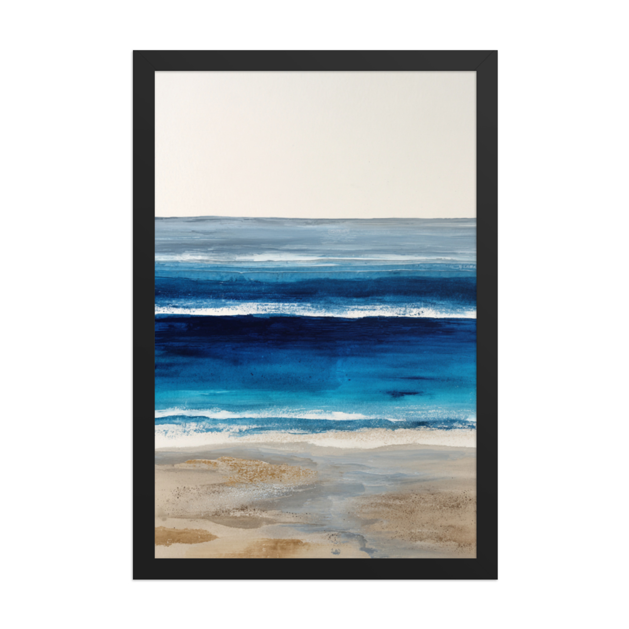Deep Blue Ocean Framed Wall Art Print, Navy Abstract Seascape, Coastal Sandy Shore Decor - Image 7
