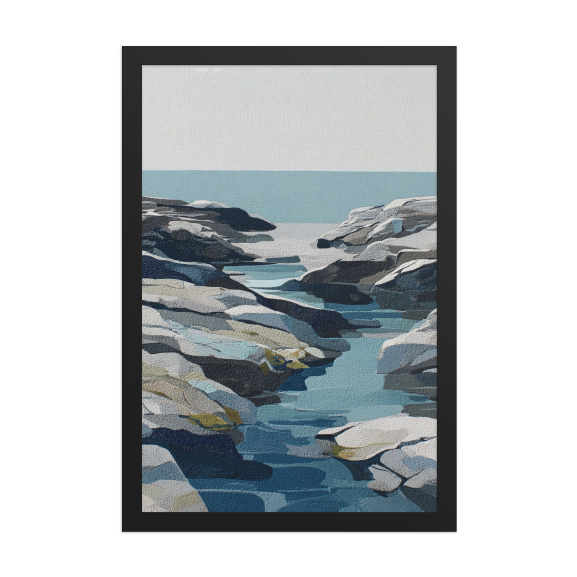 Coastal Rocks Framed Wall Art, Turquoise Water Channel Print, Modern Rocky Shore Seascape Decor - Image 7