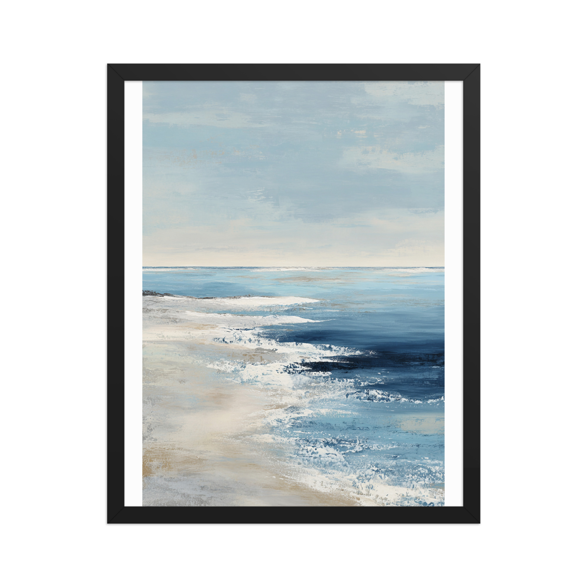 Coastal Beach Waves Framed Wall Art Print, Blue Ocean Sandy Shore, Serene Seascape Poster - Image 9