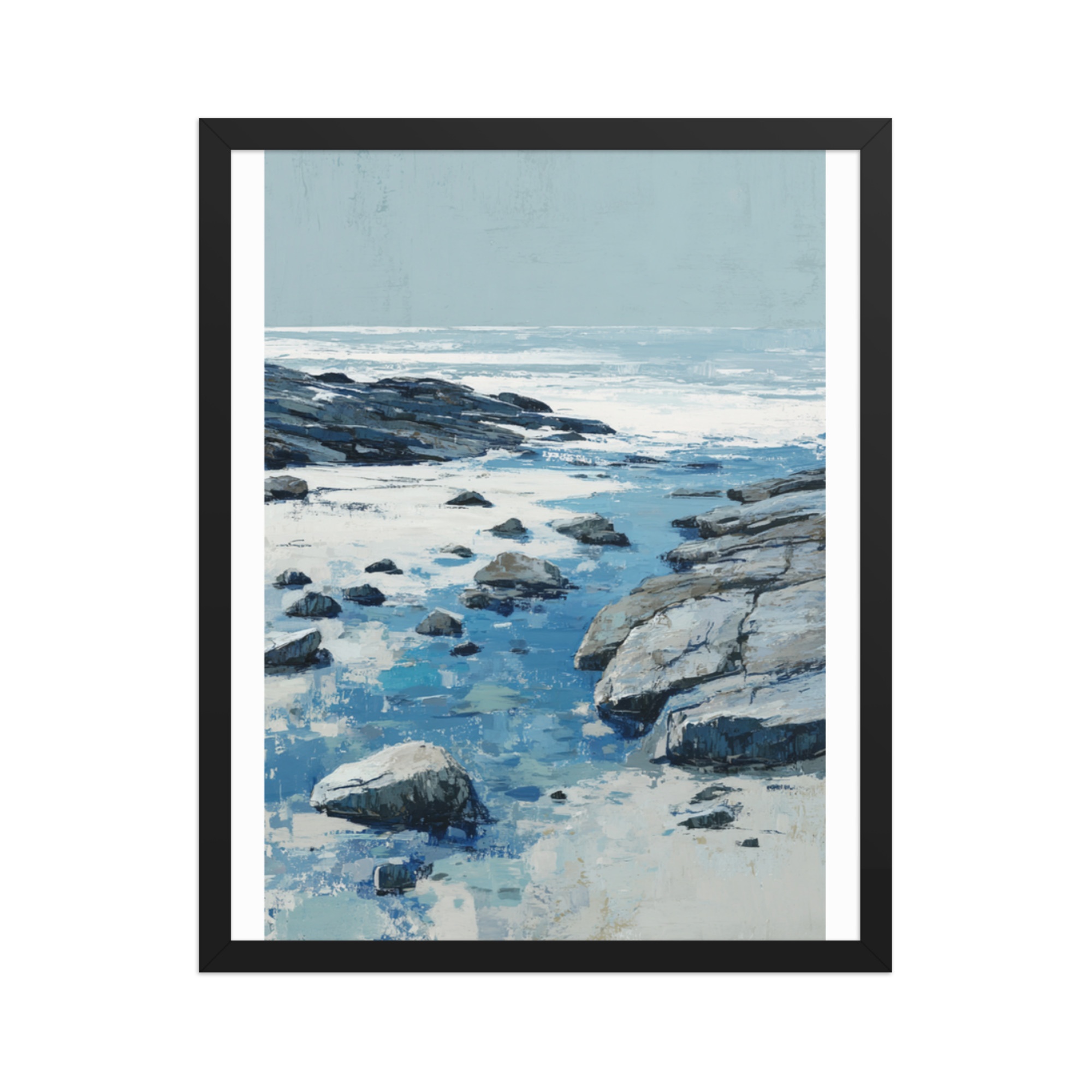 Rocky Coastline Framed Wall Art, Blue Grey Tide Pool Seascape Print, Coastal Rocks Beach Decor - Image 9