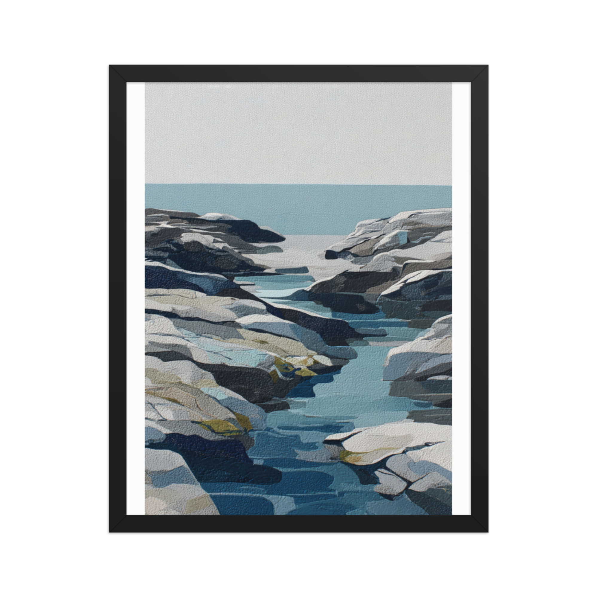 Coastal Rocks Framed Wall Art, Turquoise Water Channel Print, Modern Rocky Shore Seascape Decor - Image 9