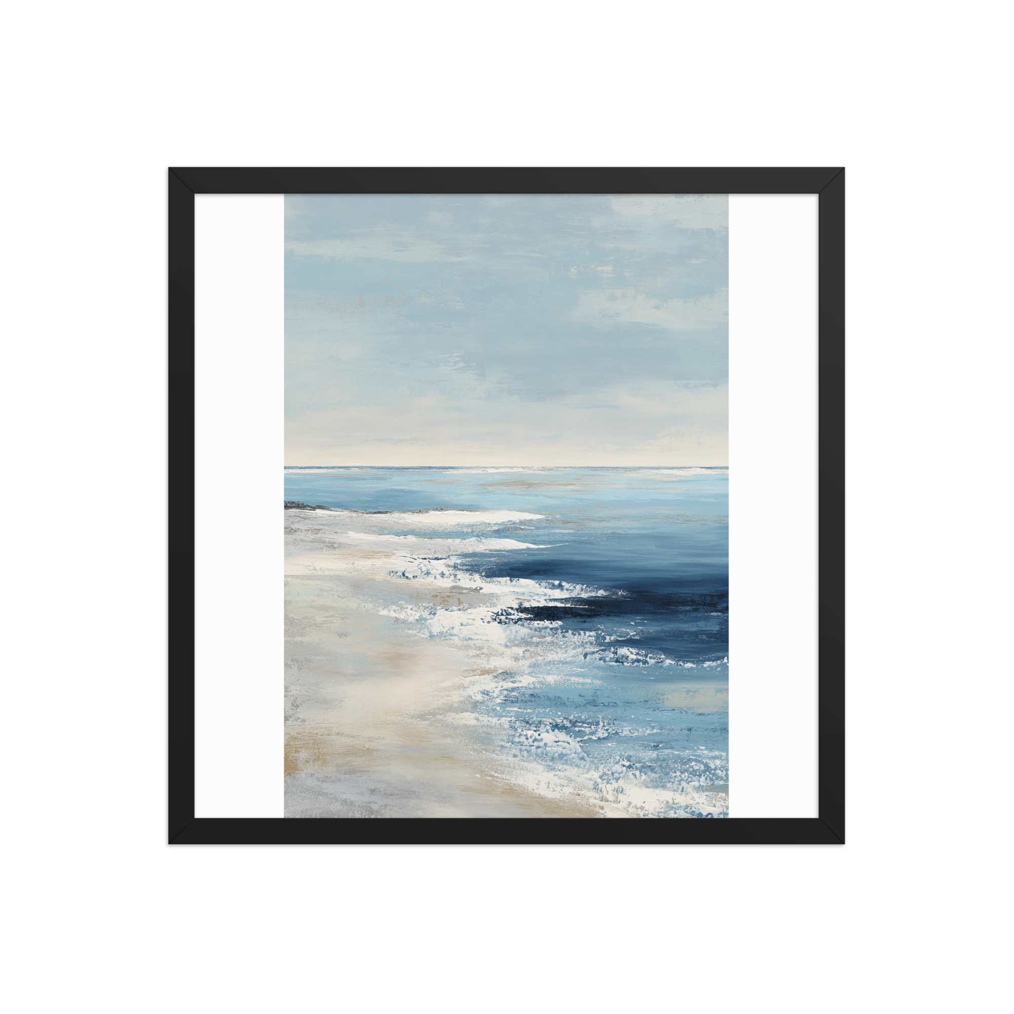 Coastal Beach Waves Framed Wall Art Print, Blue Ocean Sandy Shore, Serene Seascape Poster - Image 11