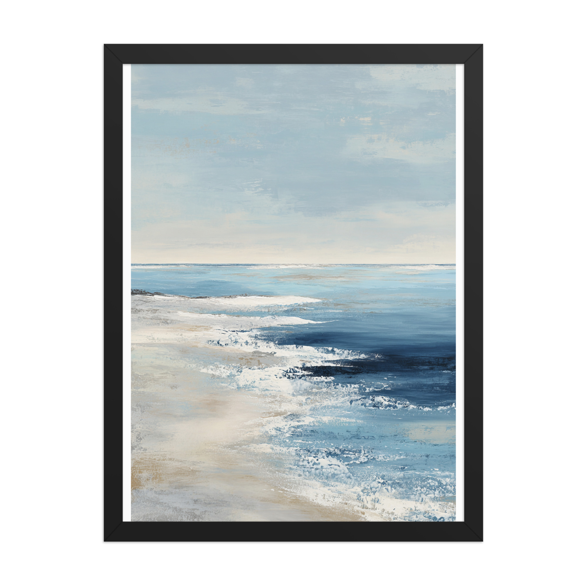 Coastal Beach Waves Framed Wall Art Print, Blue Ocean Sandy Shore, Serene Seascape Poster - Image 13