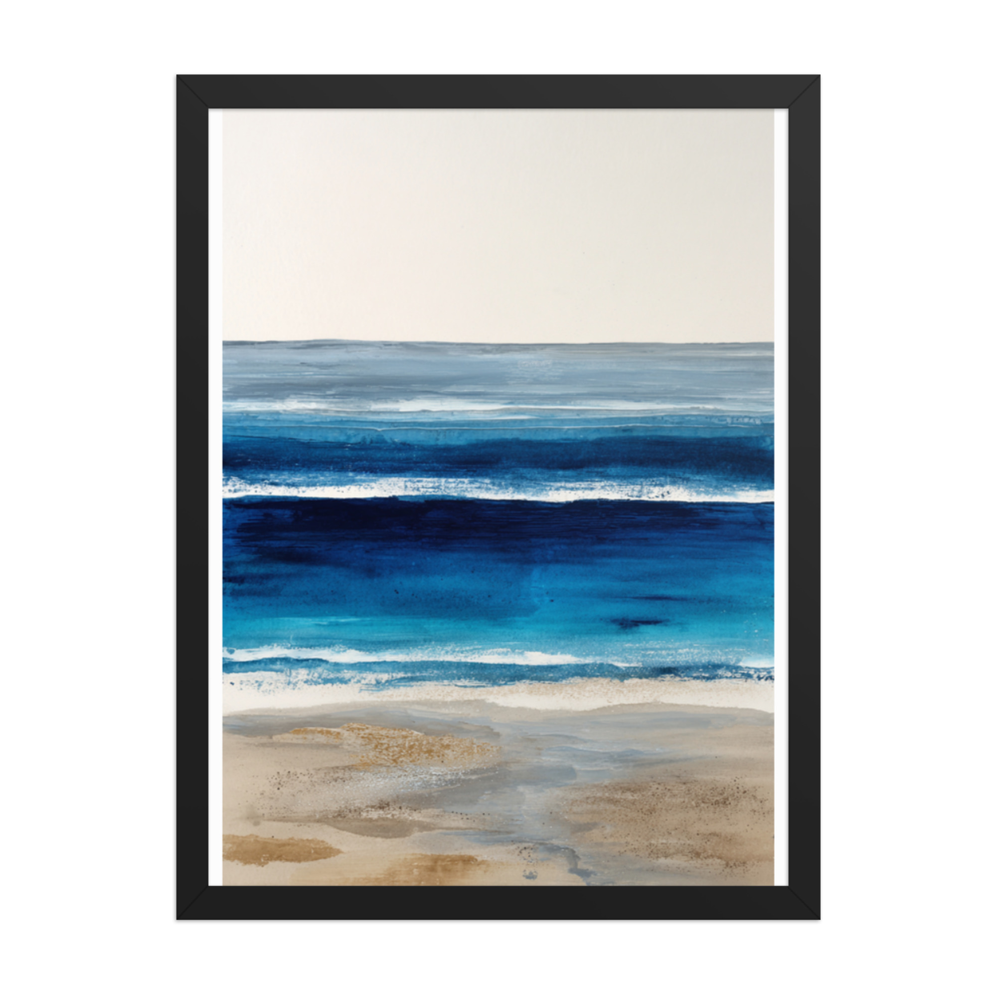 Deep Blue Ocean Framed Wall Art Print, Navy Abstract Seascape, Coastal Sandy Shore Decor - Image 11