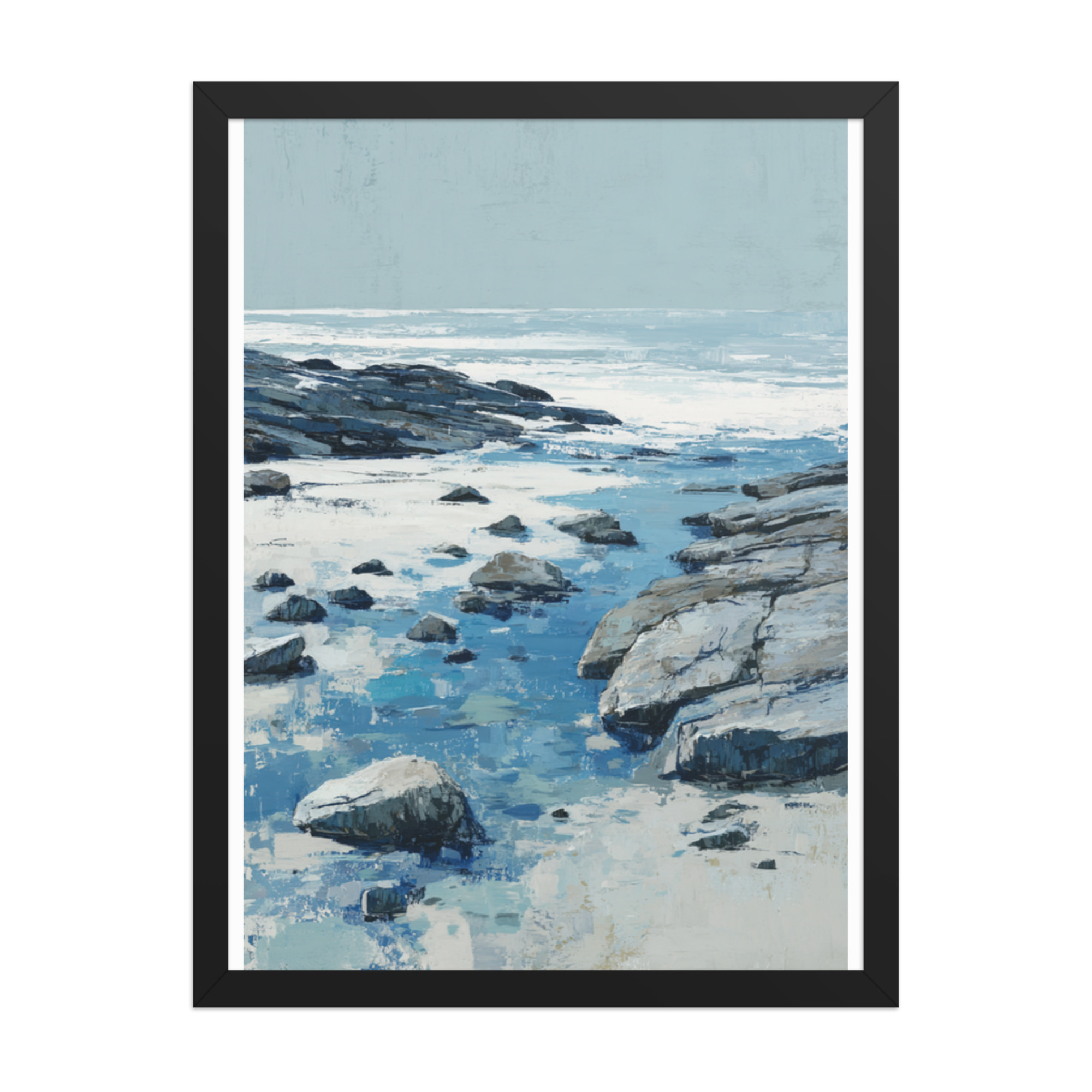 Rocky Coastline Framed Wall Art, Blue Grey Tide Pool Seascape Print, Coastal Rocks Beach Decor - Image 11
