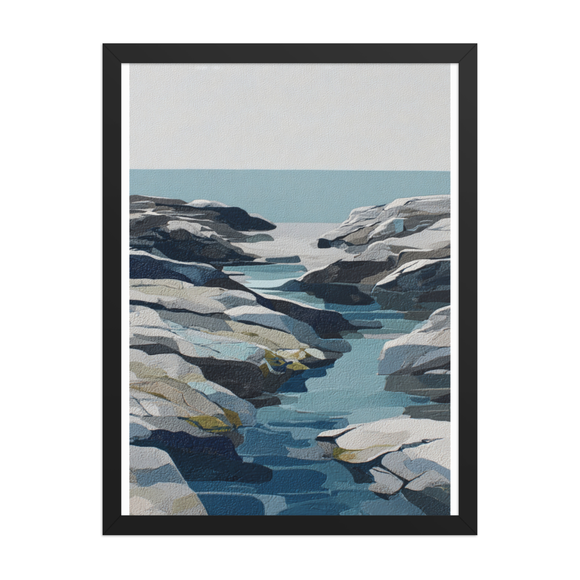 Coastal Rocks Framed Wall Art, Turquoise Water Channel Print, Modern Rocky Shore Seascape Decor - Image 11
