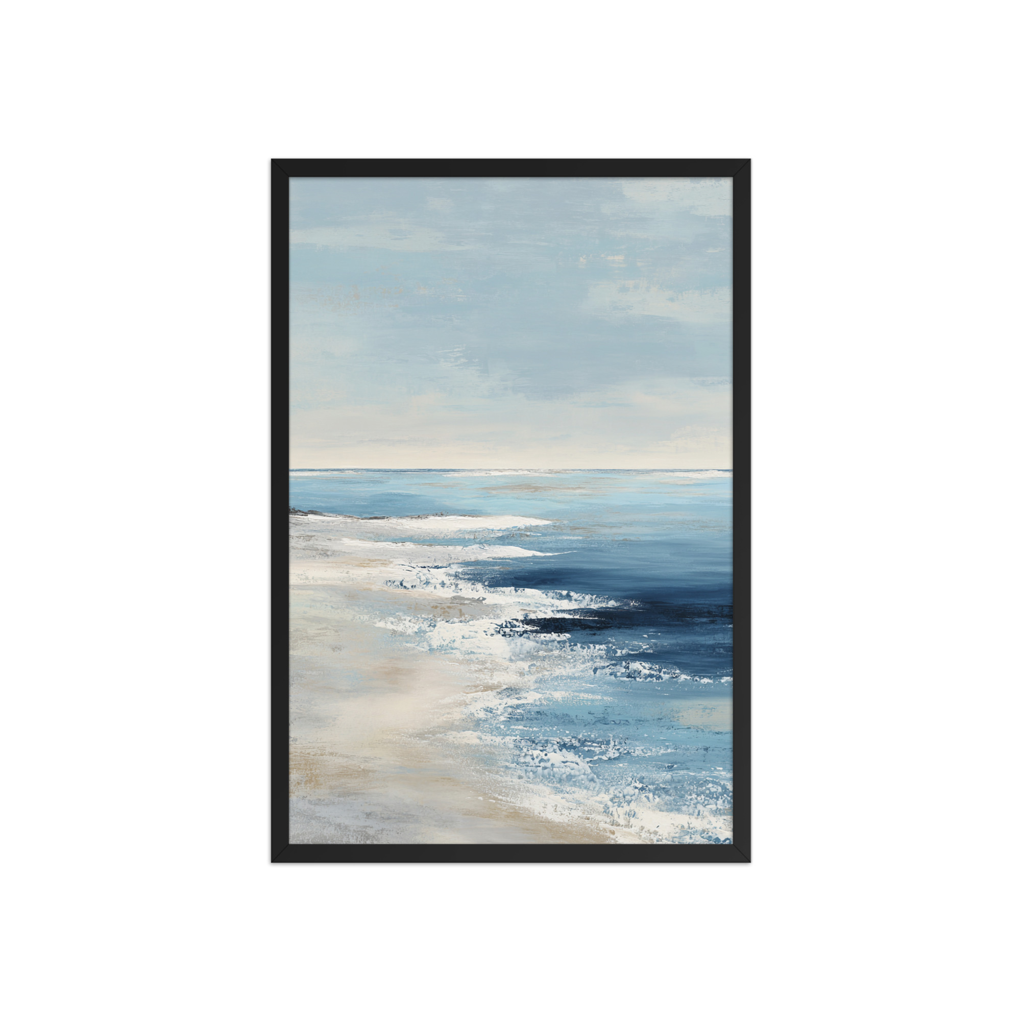 Coastal Beach Waves Framed Wall Art Print, Blue Ocean Sandy Shore, Serene Seascape Poster - Image 15