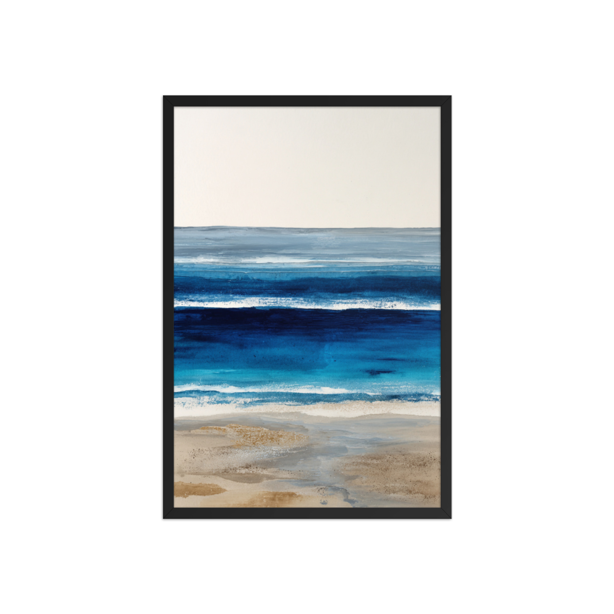 Deep Blue Ocean Framed Wall Art Print, Navy Abstract Seascape, Coastal Sandy Shore Decor - Image 13