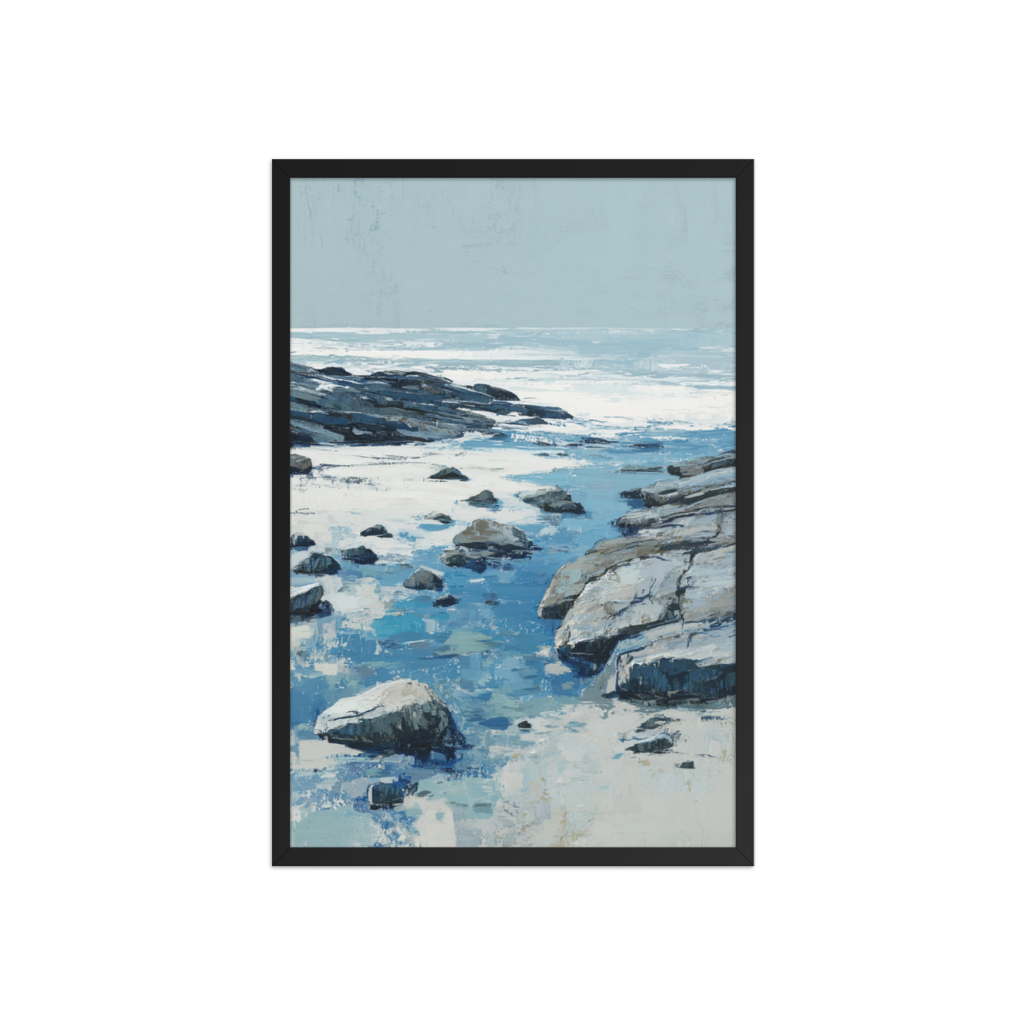 Rocky Coastline Framed Wall Art, Blue Grey Tide Pool Seascape Print, Coastal Rocks Beach Decor - Image 13