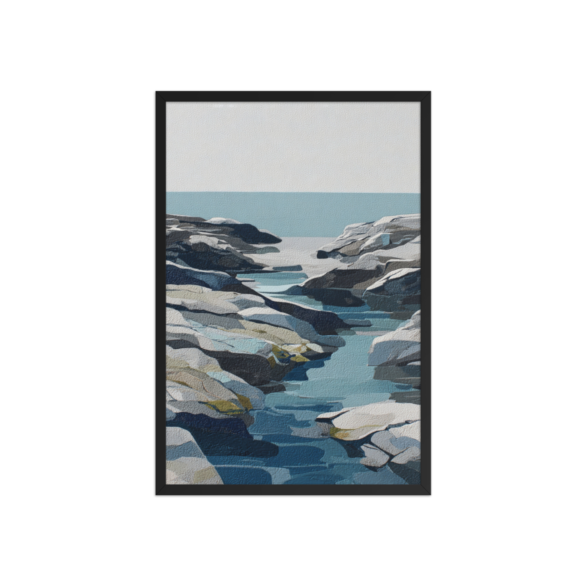 Coastal Rocks Framed Wall Art, Turquoise Water Channel Print, Modern Rocky Shore Seascape Decor - Image 13