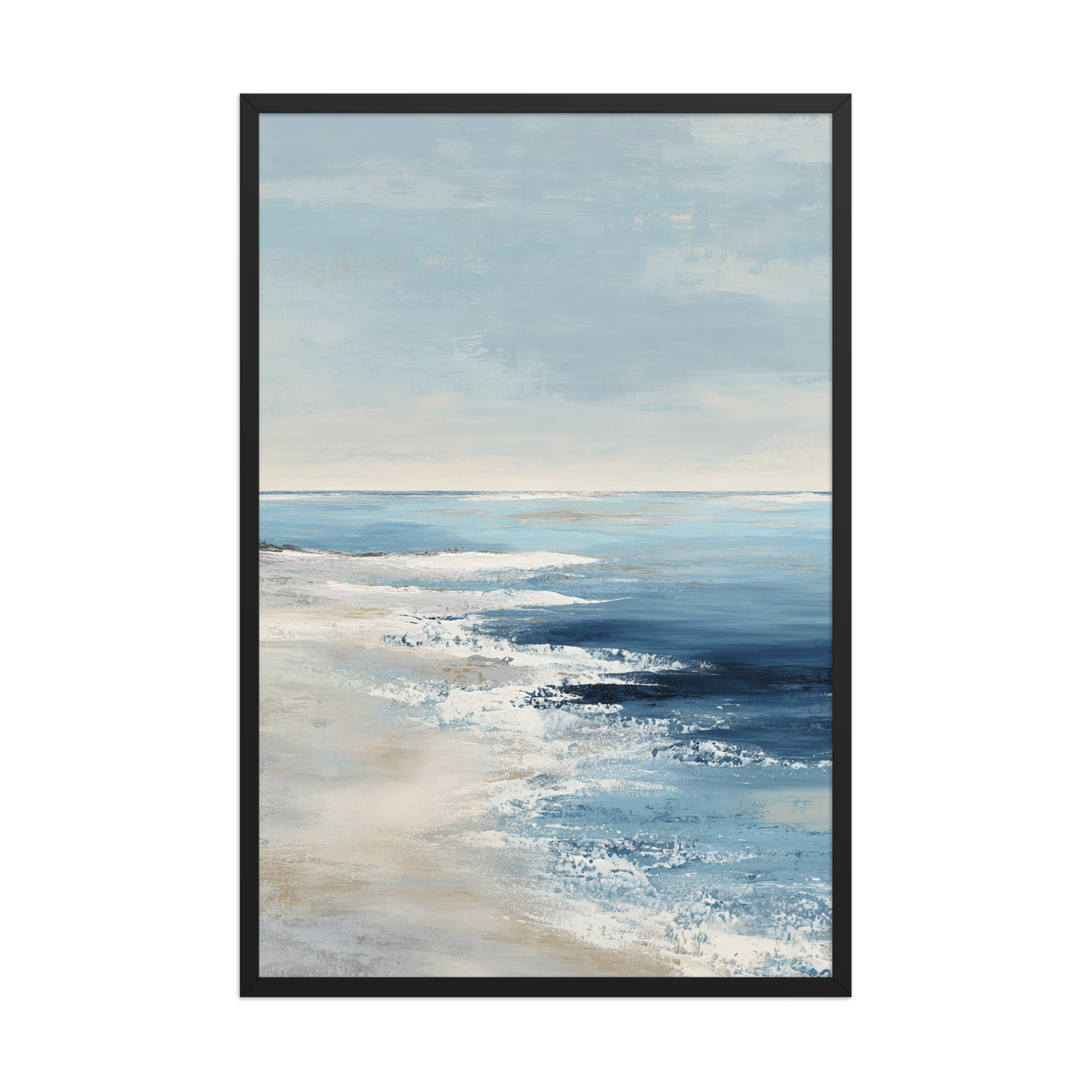 Coastal Beach Waves Framed Wall Art Print, Blue Ocean Sandy Shore, Serene Seascape Poster - Image 17