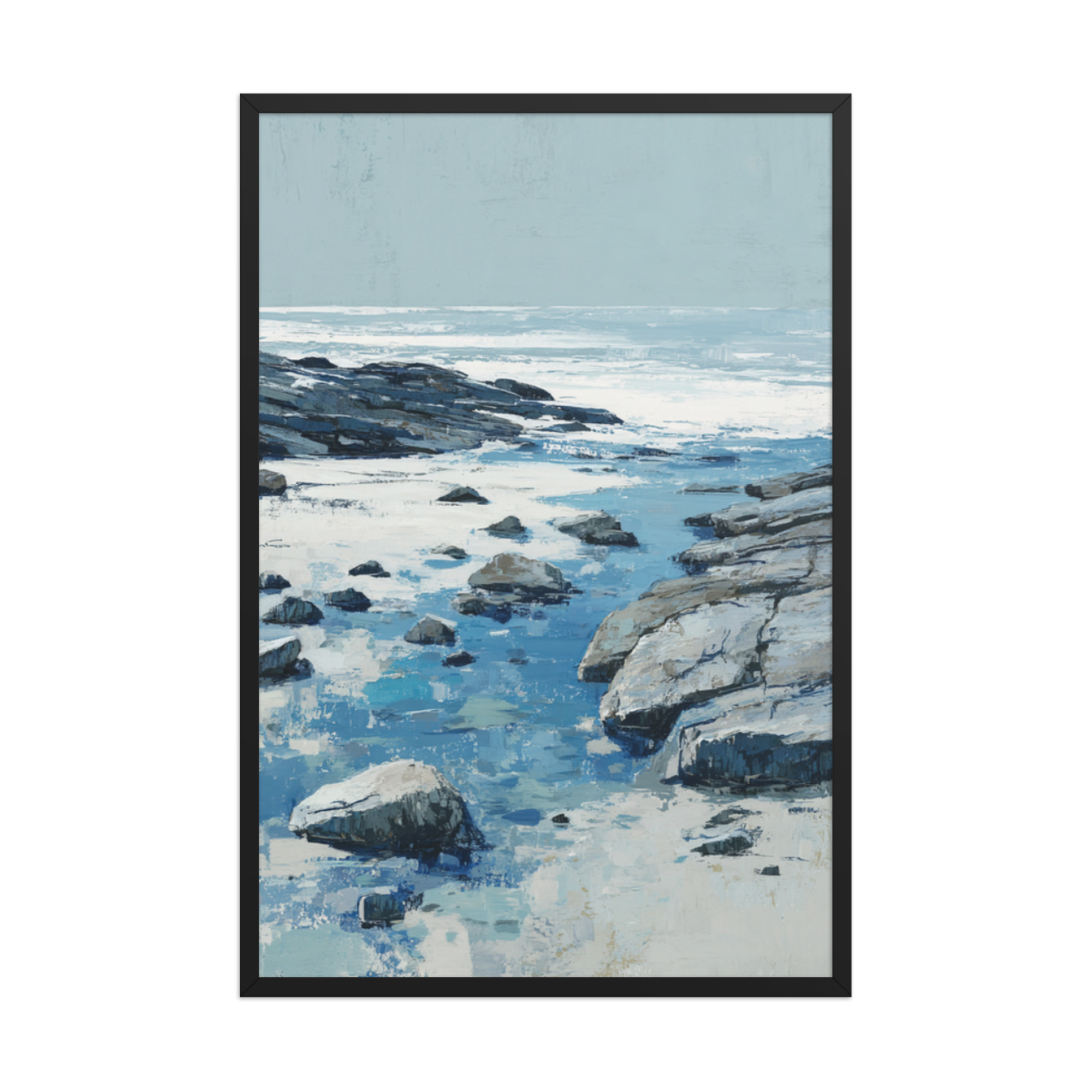 Rocky Coastline Framed Wall Art, Blue Grey Tide Pool Seascape Print, Coastal Rocks Beach Decor - Image 15