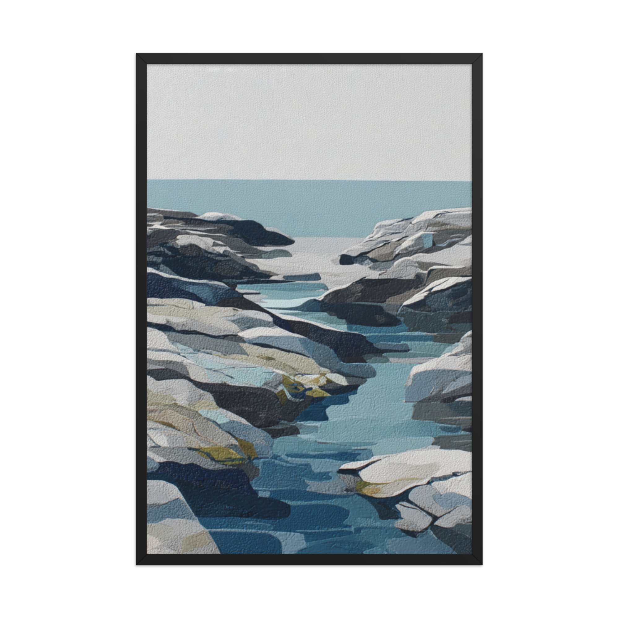 Coastal Rocks Framed Wall Art, Turquoise Water Channel Print, Modern Rocky Shore Seascape Decor - Image 15