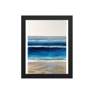 Deep Blue Ocean Framed Wall Art Print, Navy Abstract Seascape, Coastal Sandy Shore Decor