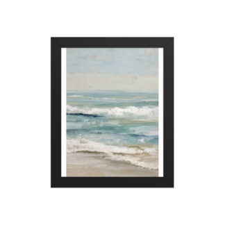 Coastal Ocean Waves Framed Wall Art, Serene Beach Seascape Print, Calm Blue Sea Shore Decor