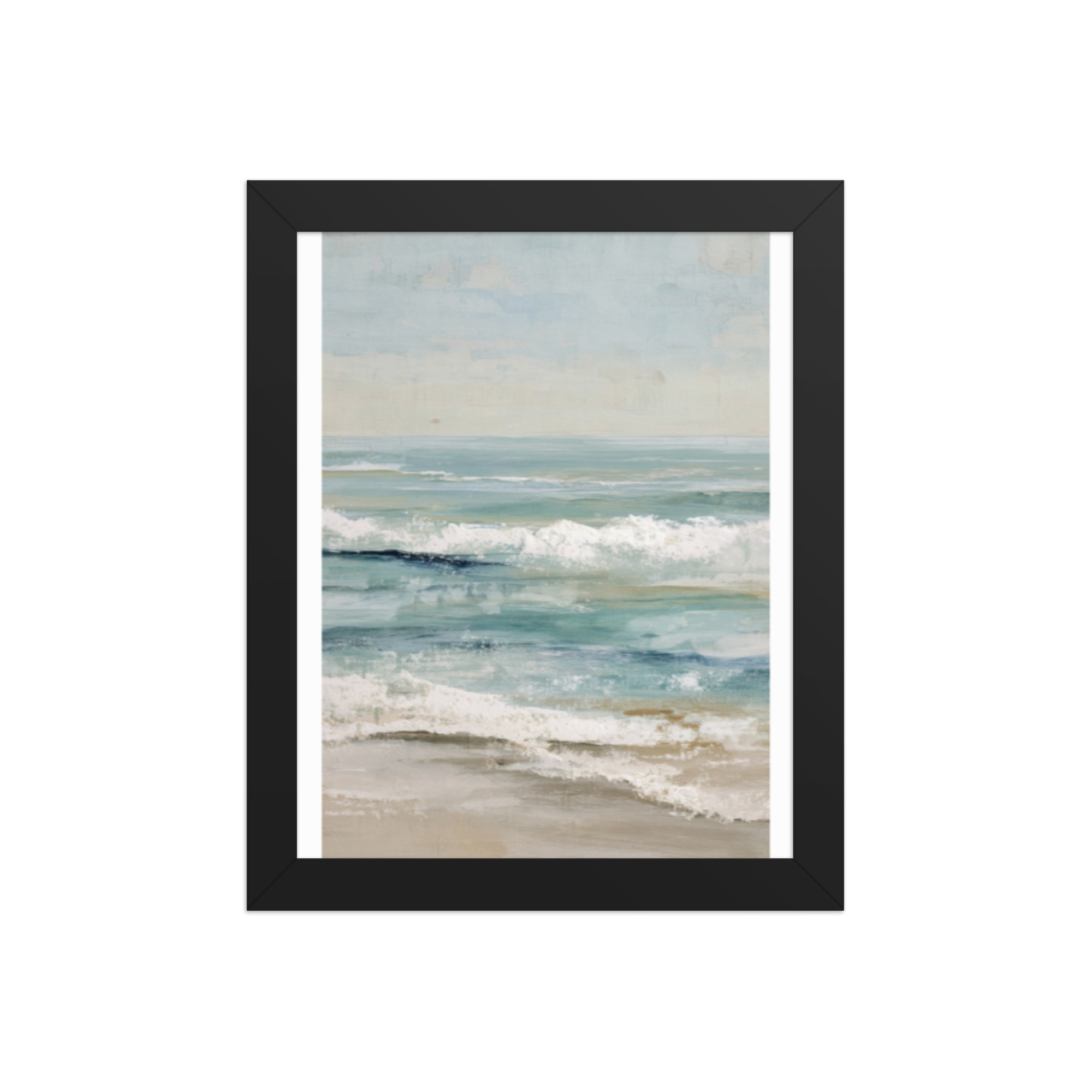 Coastal Ocean Waves Framed Wall Art, Serene Beach Seascape Print, Calm Blue Sea Shore Decor
