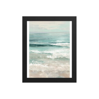Teal Ocean Waves Framed Wall Art, Sea Green Coastal Surf Print, Sandy Beach Seascape Decor