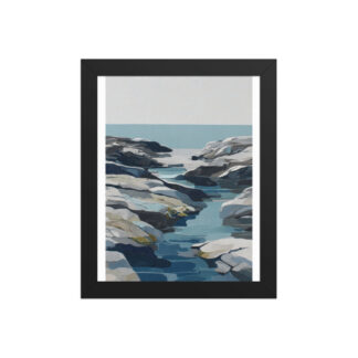 Coastal Rocks Framed Wall Art, Turquoise Water Channel Print, Modern Rocky Shore Seascape Decor