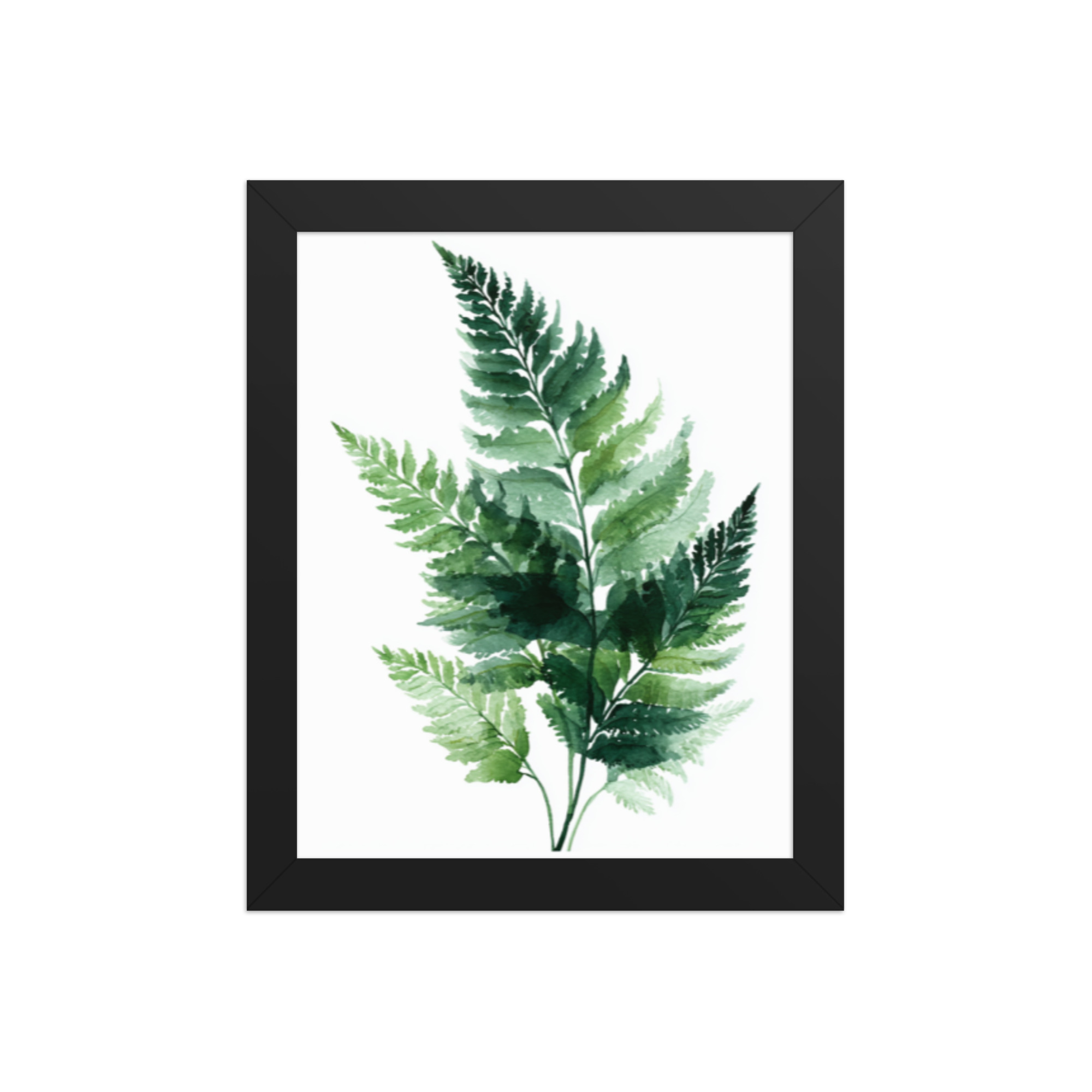 Watercolour Fern Framed Wall Art, Green Botanical Leaf Print, Minimalist Nature Decor
