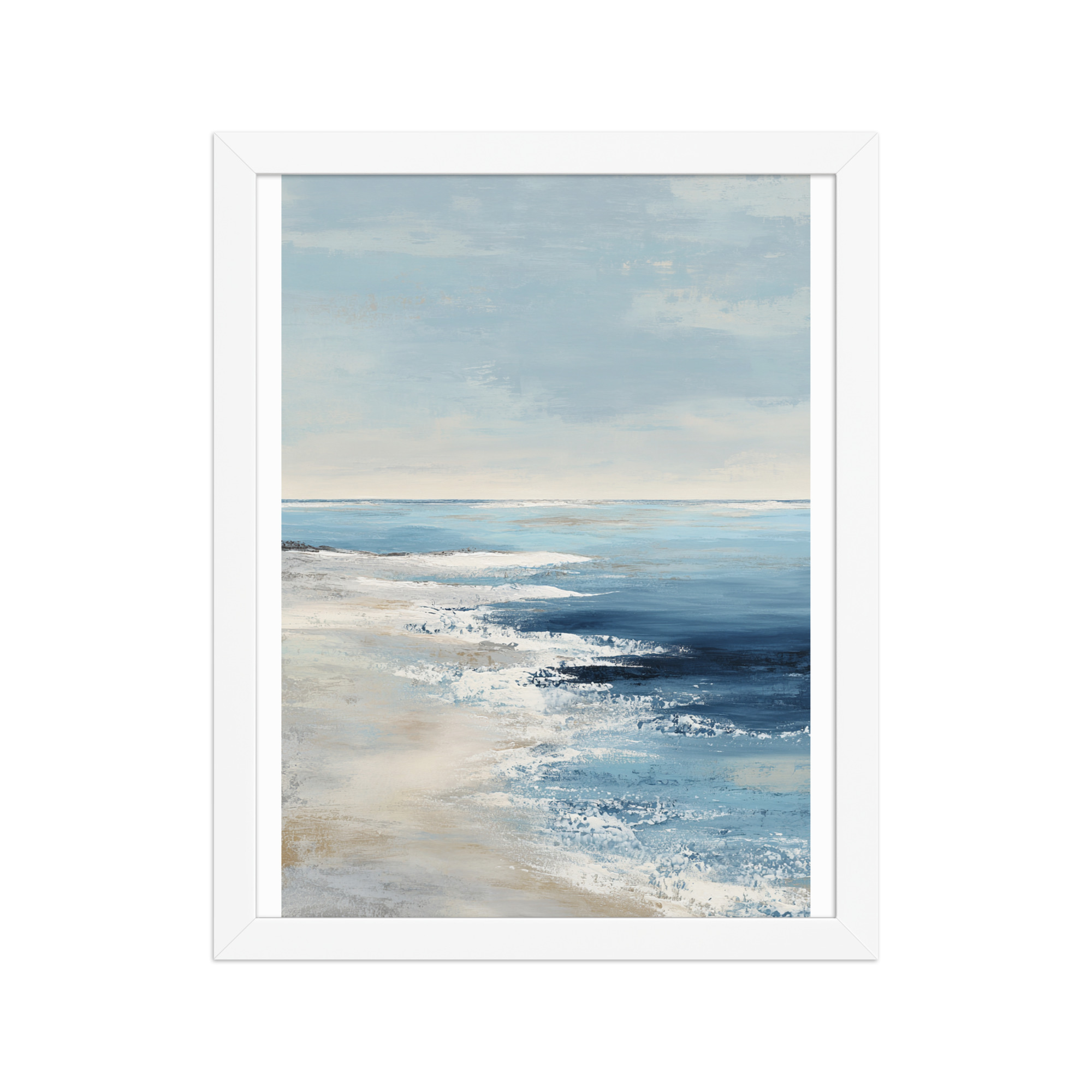 Coastal Beach Waves Framed Wall Art Print, Blue Ocean Sandy Shore, Serene Seascape Poster - Image 4