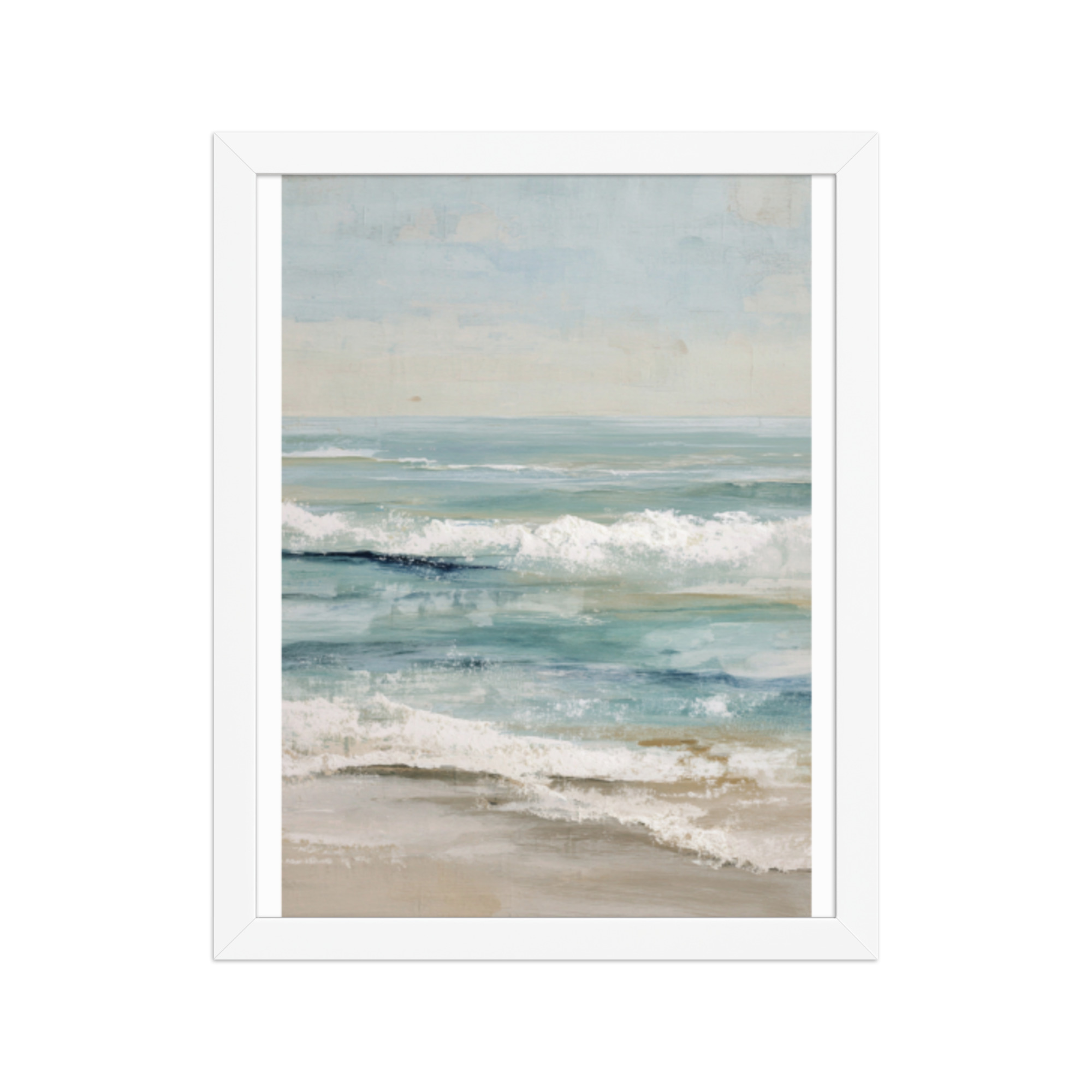 Coastal Ocean Waves Framed Wall Art, Serene Beach Seascape Print, Calm Blue Sea Shore Decor - Image 4