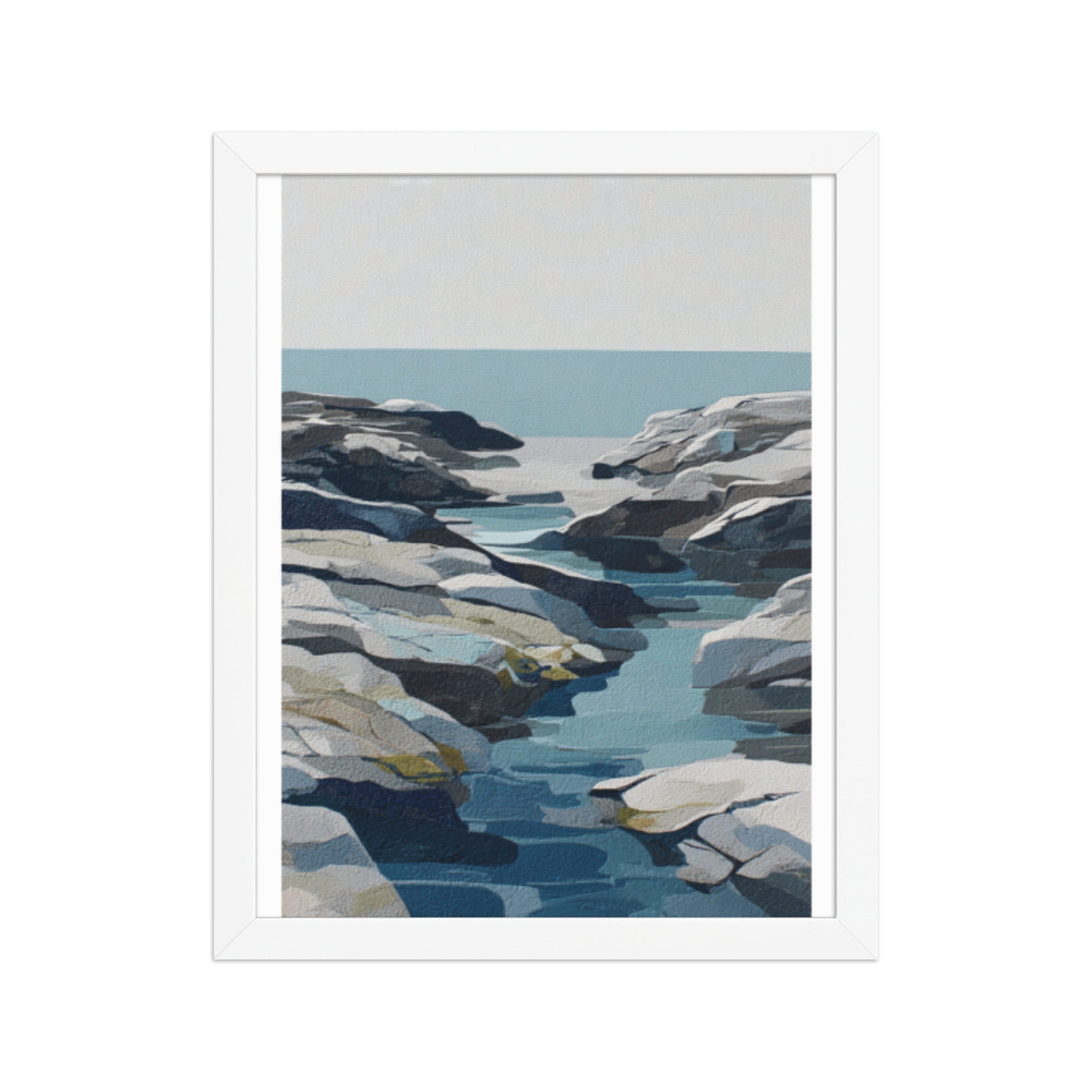 Coastal Rocks Framed Wall Art, Turquoise Water Channel Print, Modern Rocky Shore Seascape Decor - Image 4