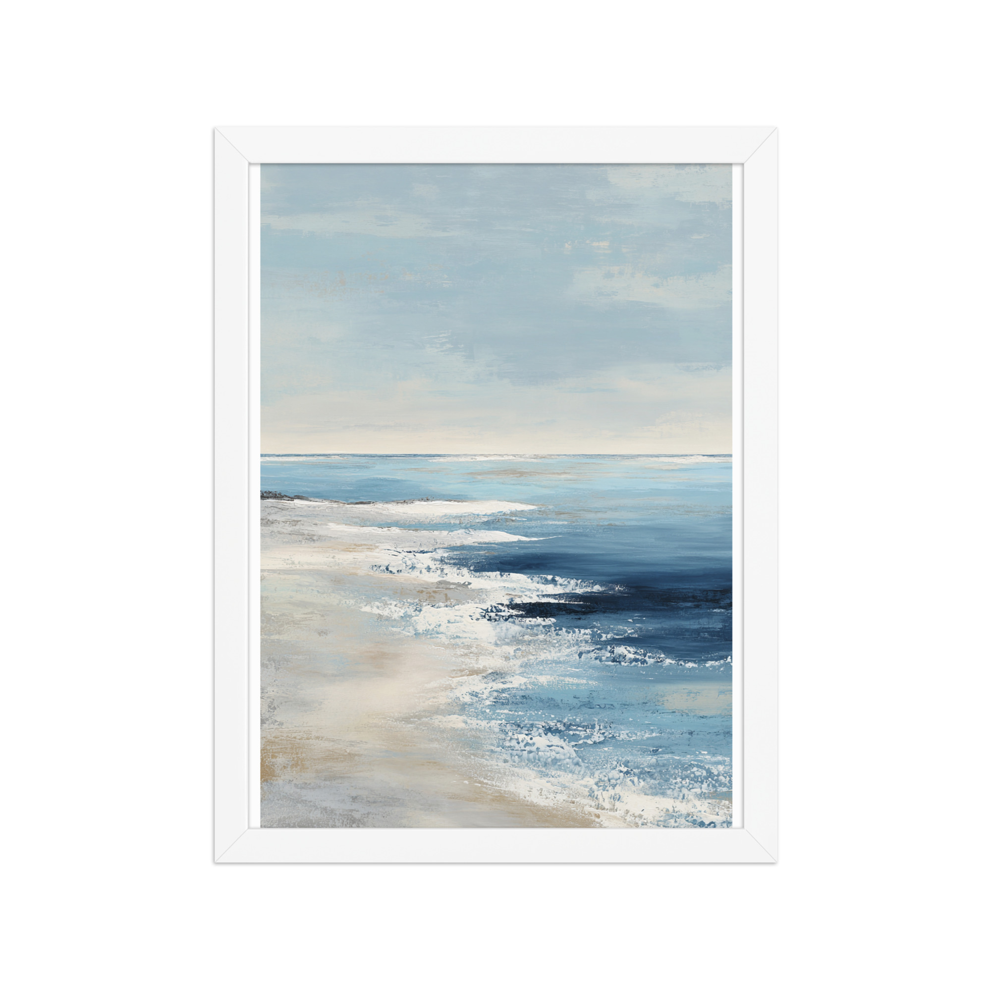 Coastal Beach Waves Framed Wall Art Print, Blue Ocean Sandy Shore, Serene Seascape Poster - Image 6
