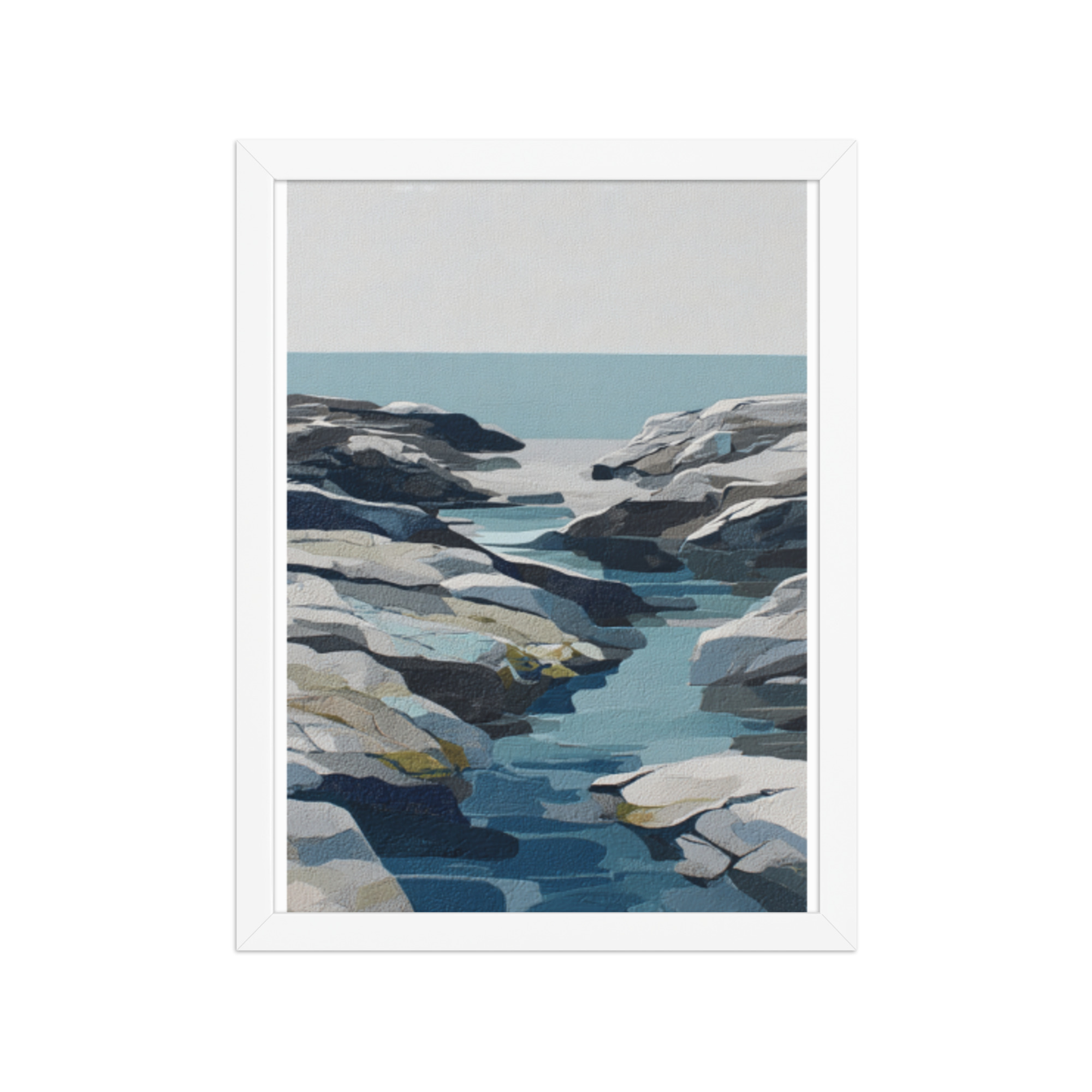 Coastal Rocks Framed Wall Art, Turquoise Water Channel Print, Modern Rocky Shore Seascape Decor - Image 6