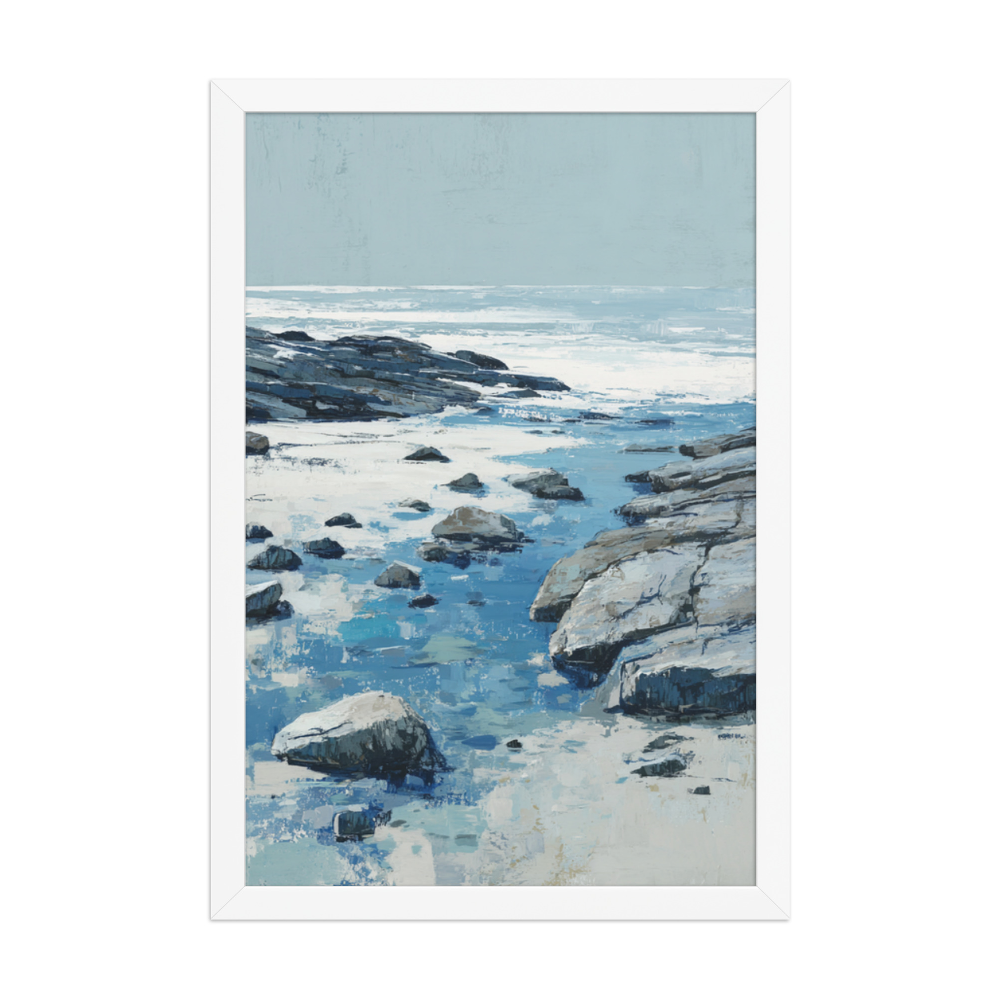 Rocky Coastline Framed Wall Art, Blue Grey Tide Pool Seascape Print, Coastal Rocks Beach Decor - Image 8