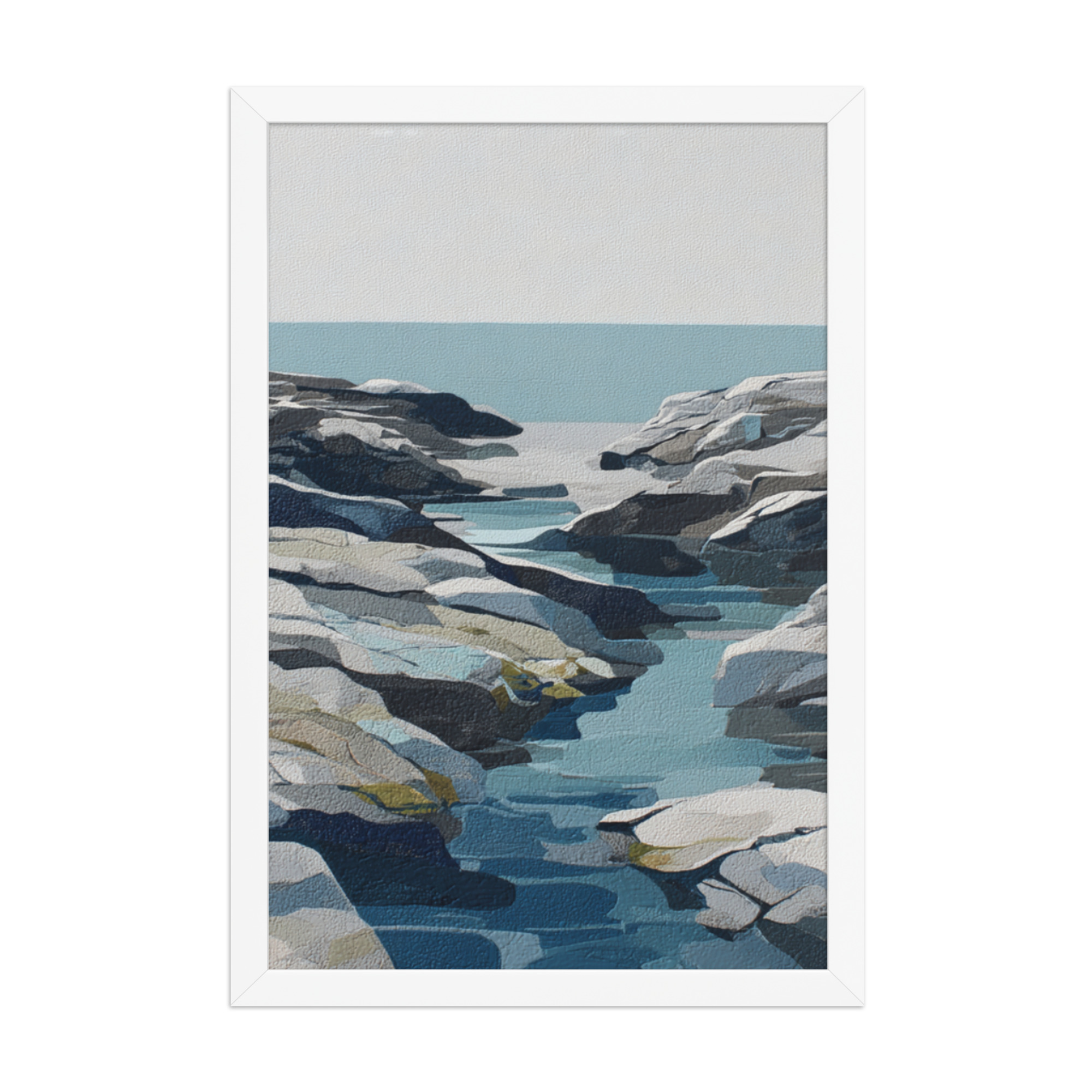 Coastal Rocks Framed Wall Art, Turquoise Water Channel Print, Modern Rocky Shore Seascape Decor - Image 8