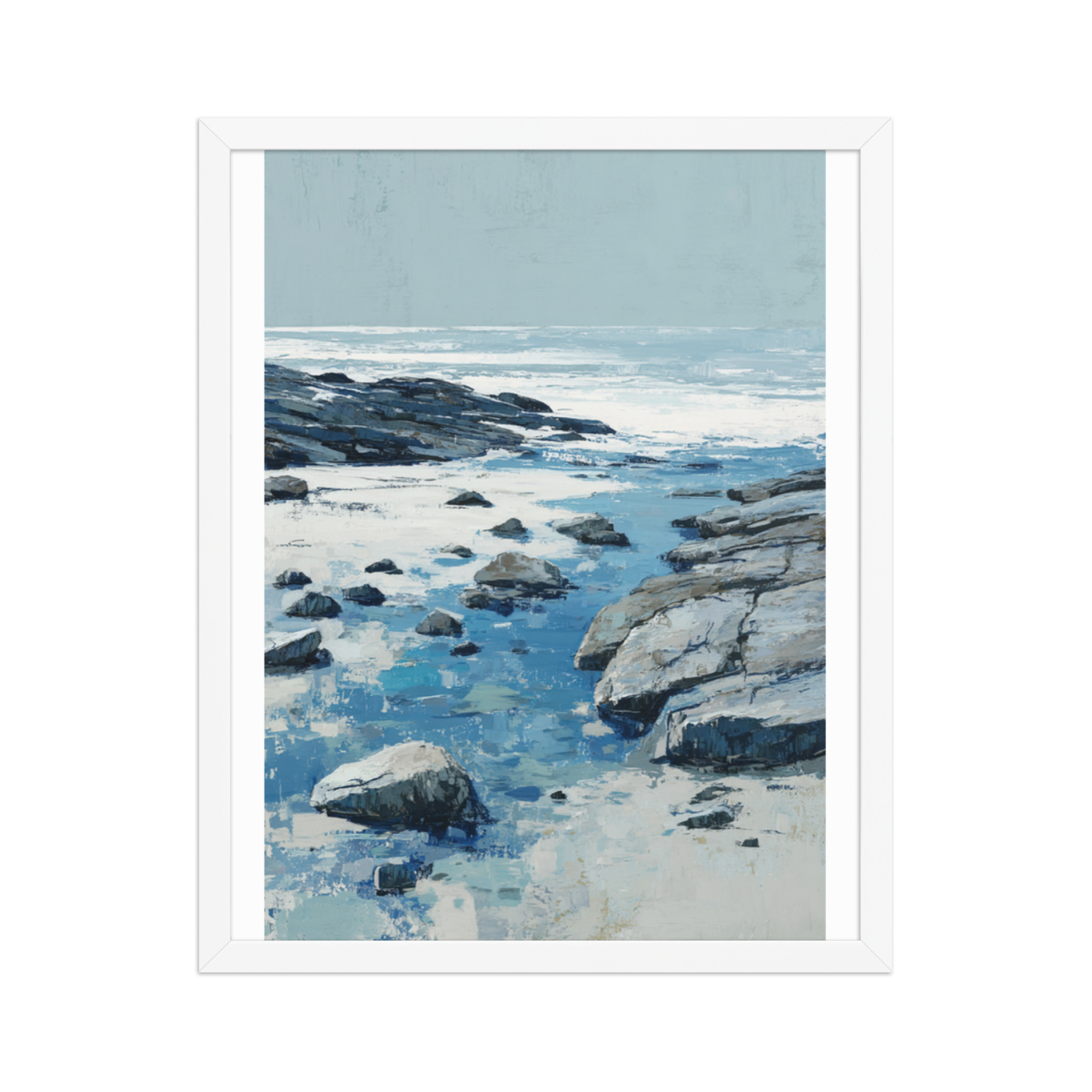 Rocky Coastline Framed Wall Art, Blue Grey Tide Pool Seascape Print, Coastal Rocks Beach Decor - Image 10